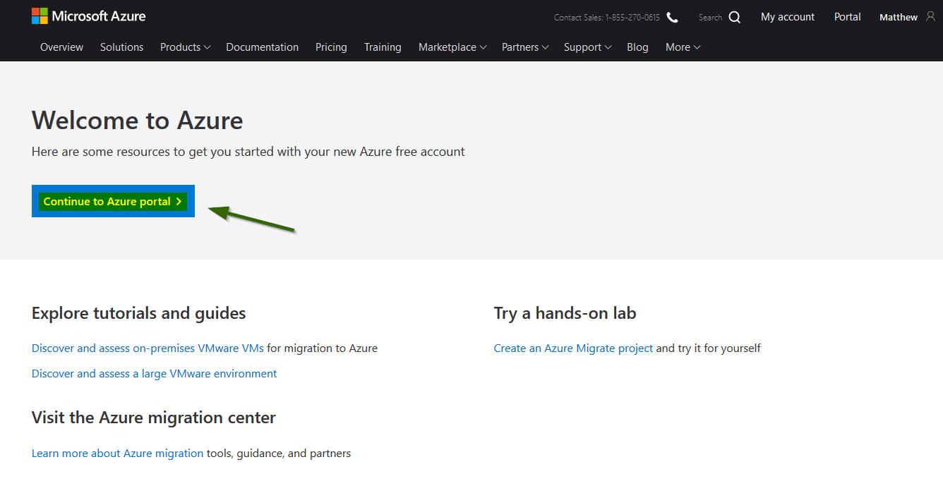 Continue to Azure Portal