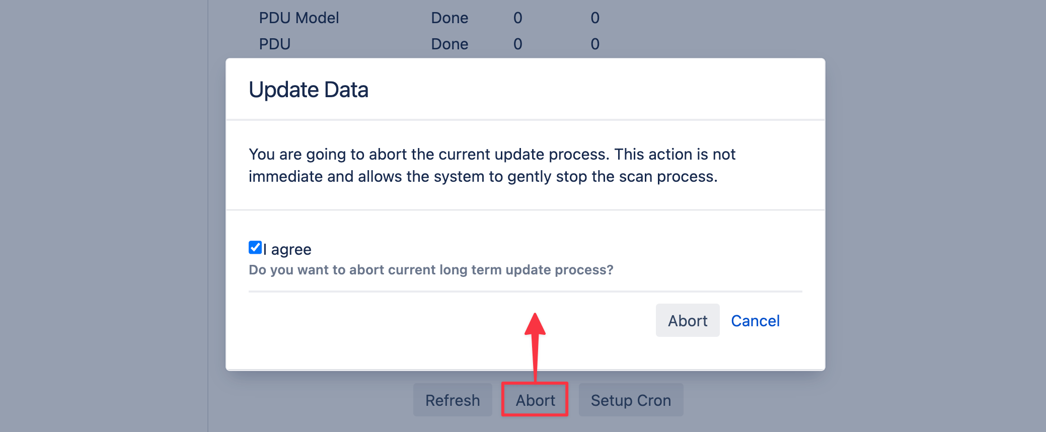 Abort scan confirmation