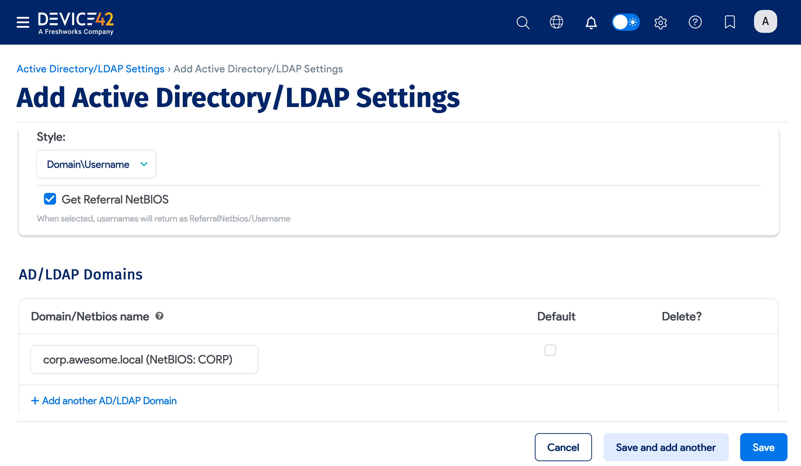 Active Directory/LDAP Settings list page