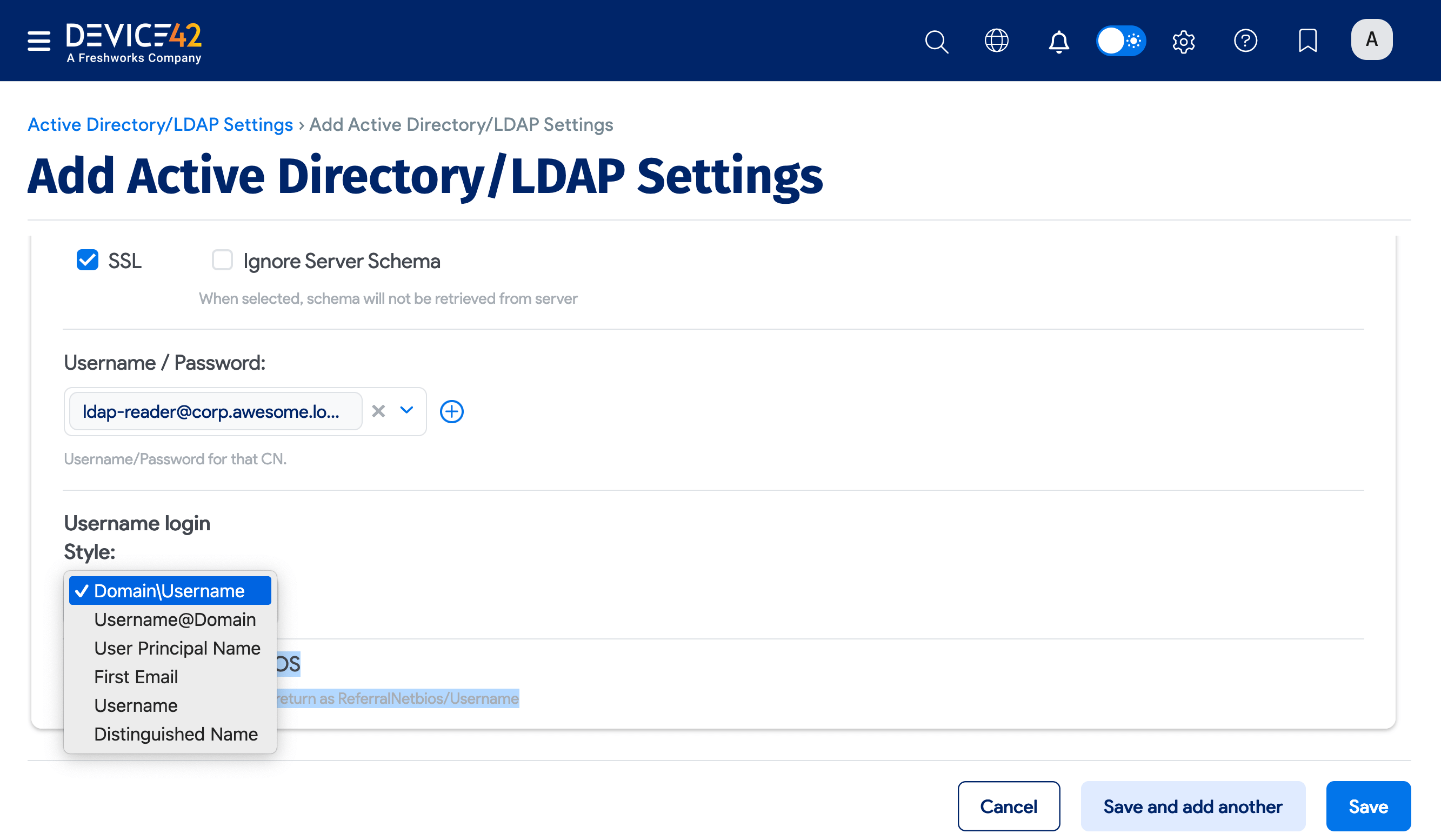 Active Directory/LDAP Settings list page