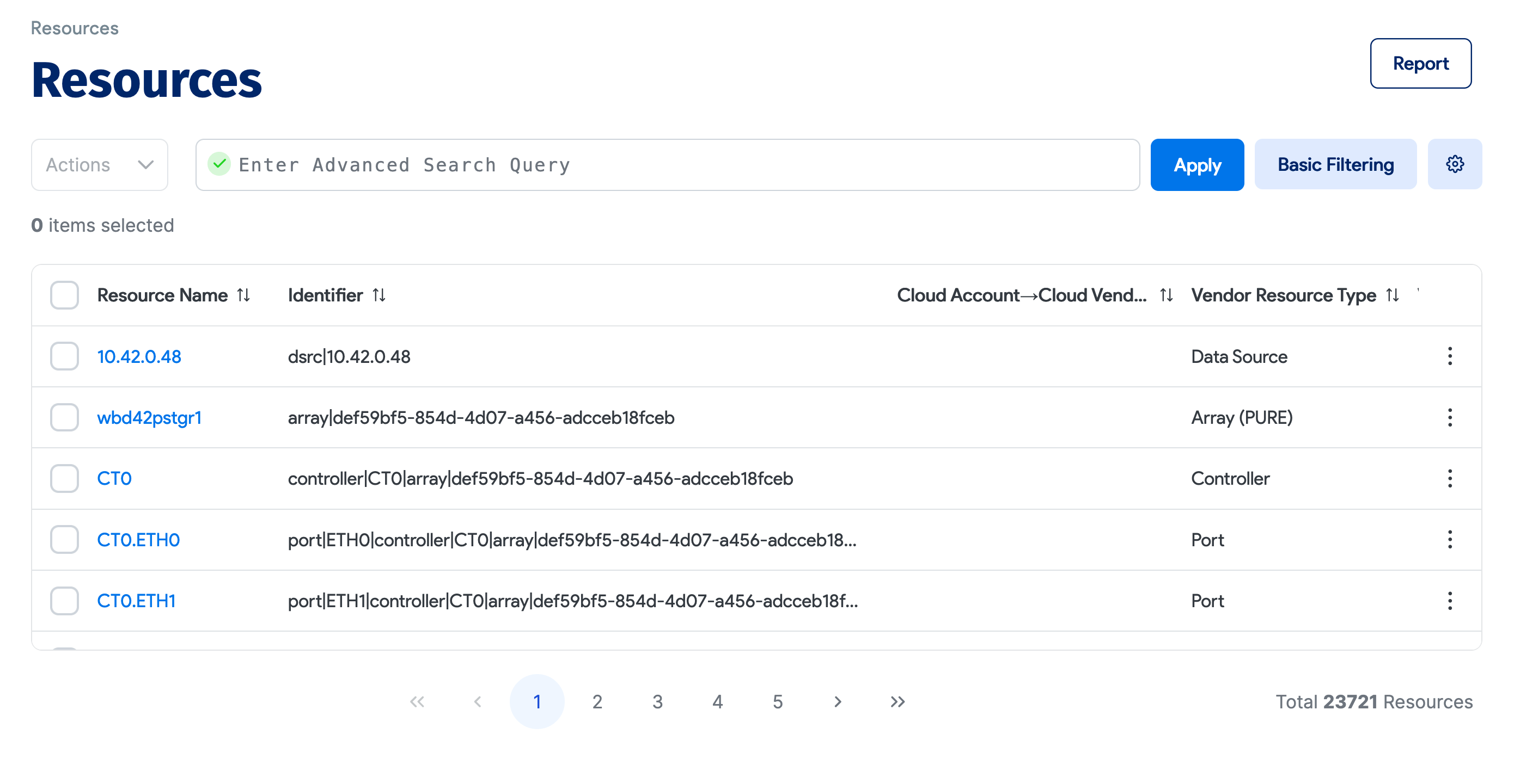 Query bar on Resources list page