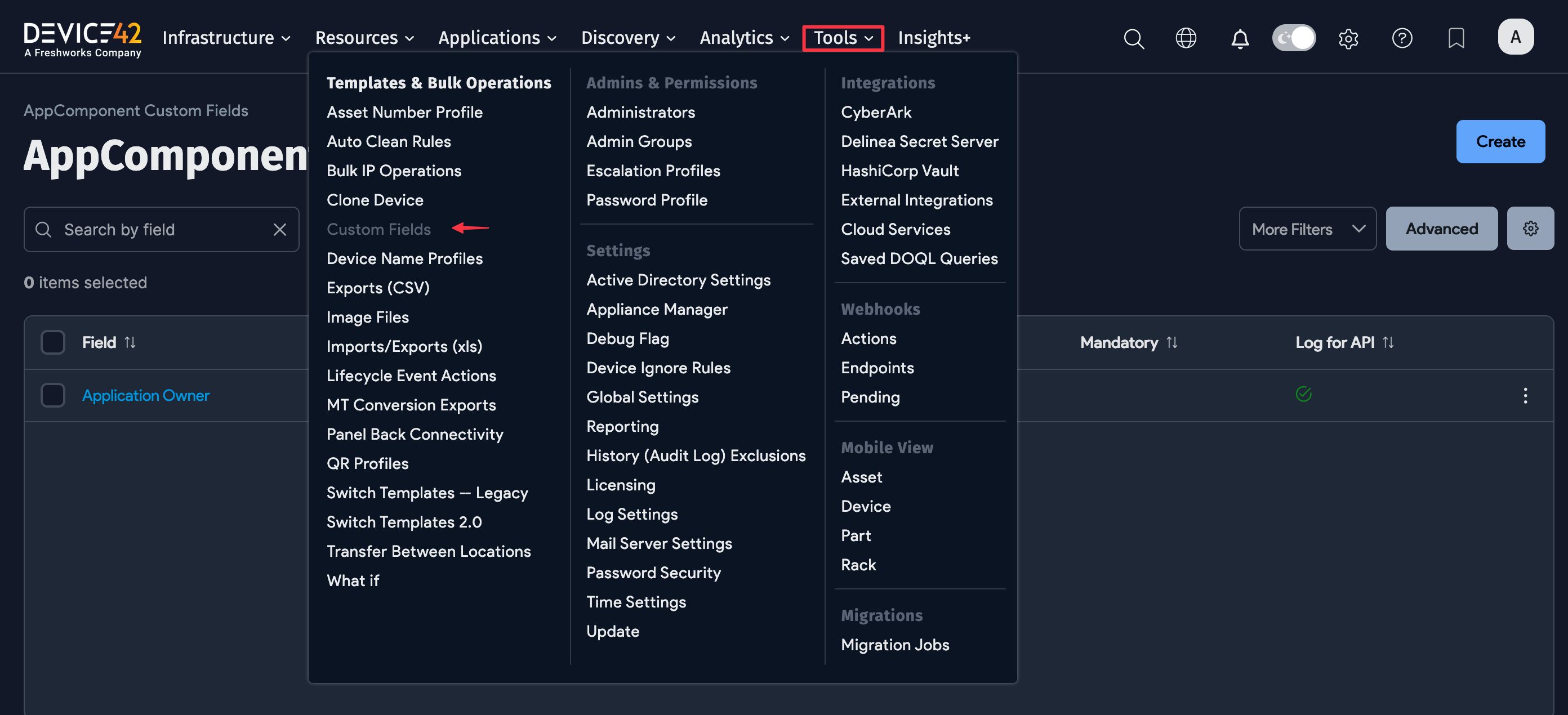 Custom Field menu location