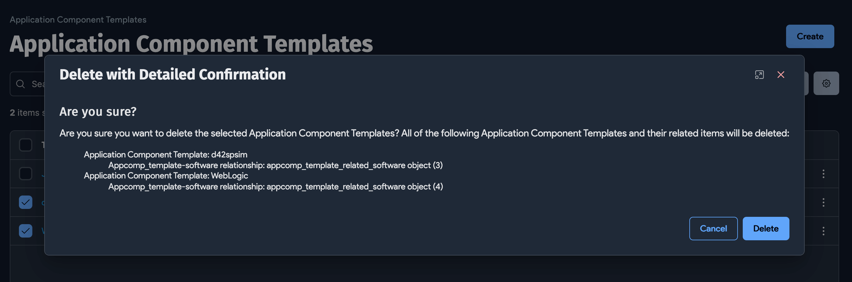 Delete confirmation dialog box