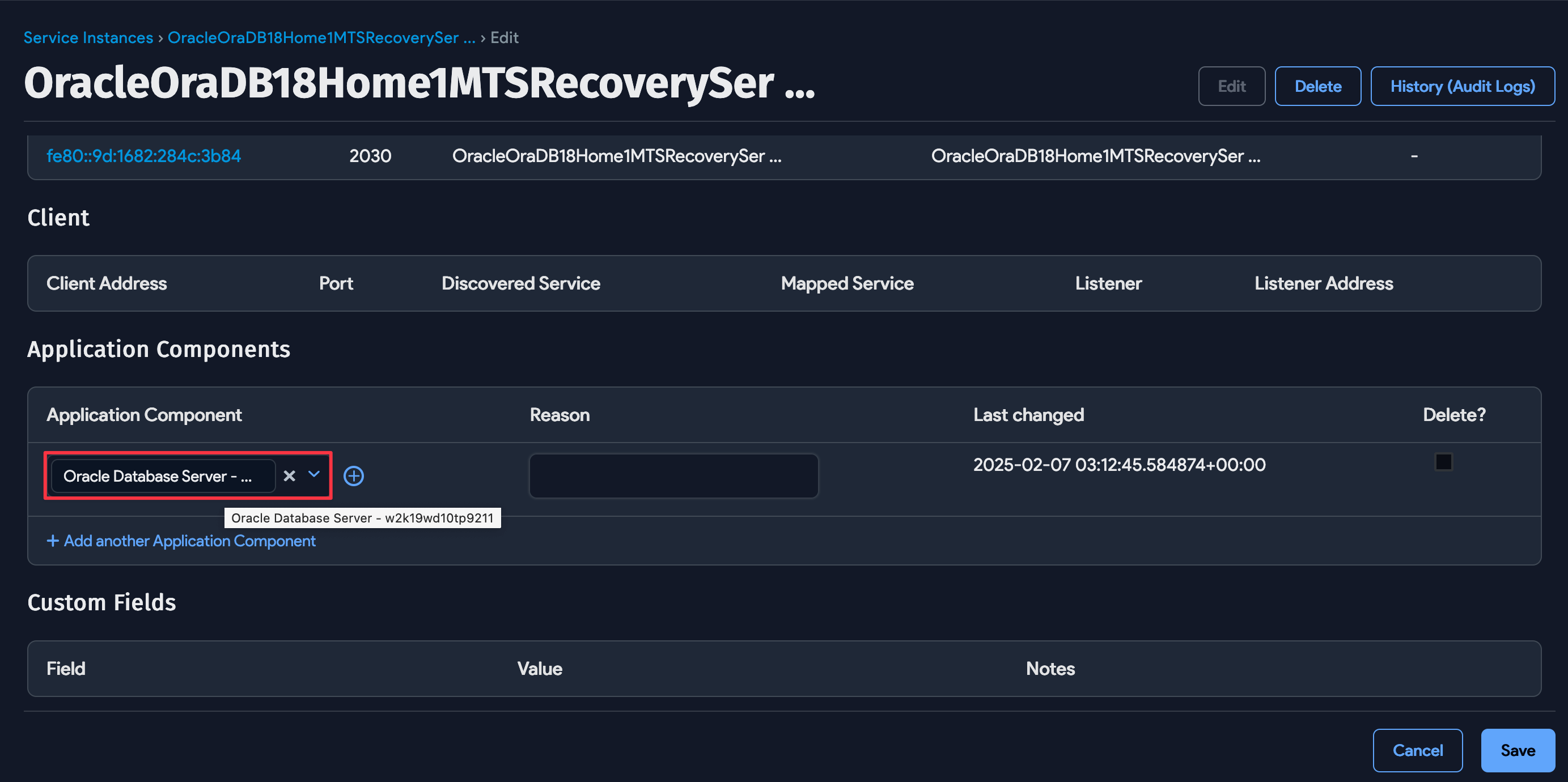 Edit service instance