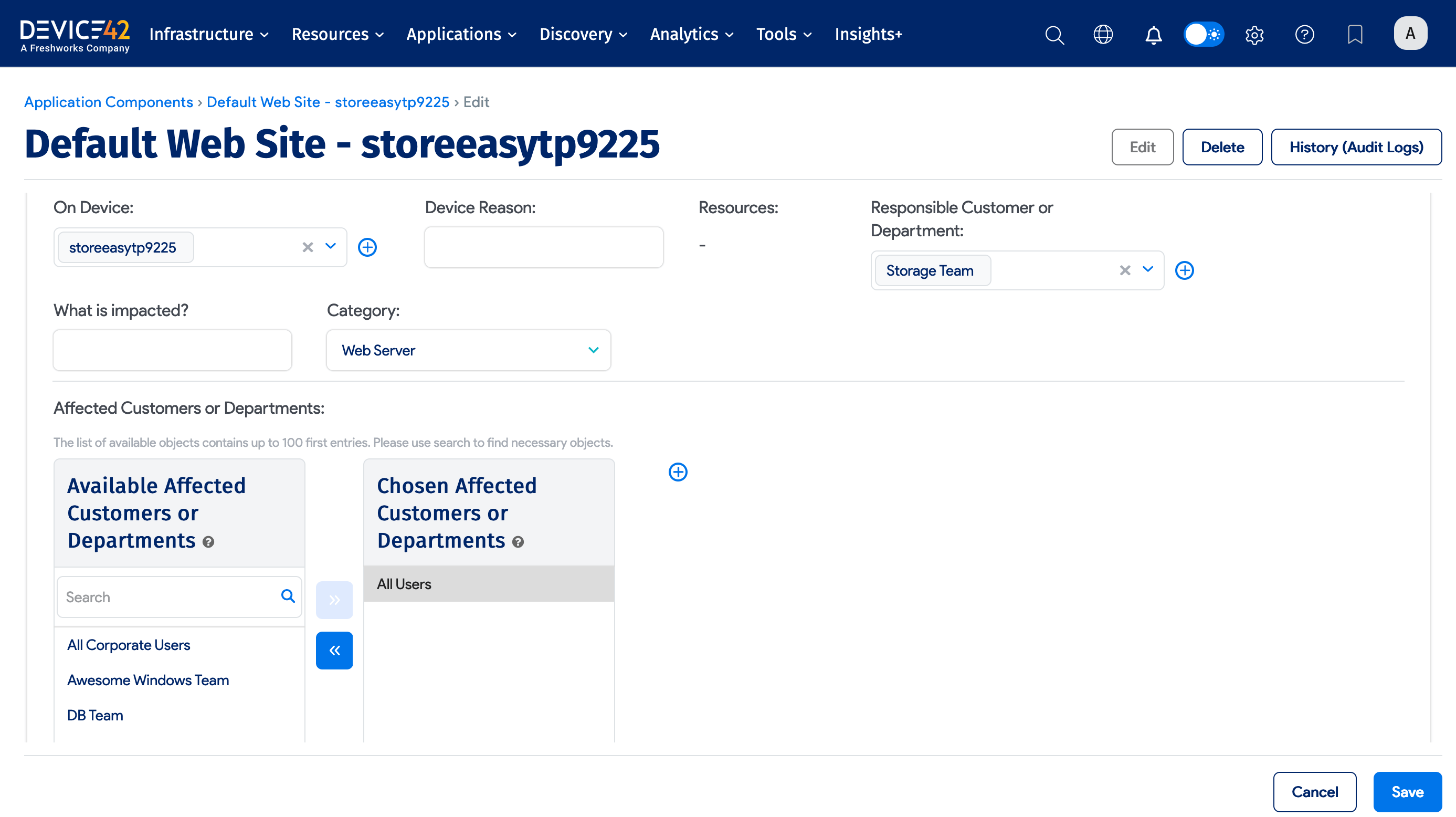 Add affected groups to Application Component