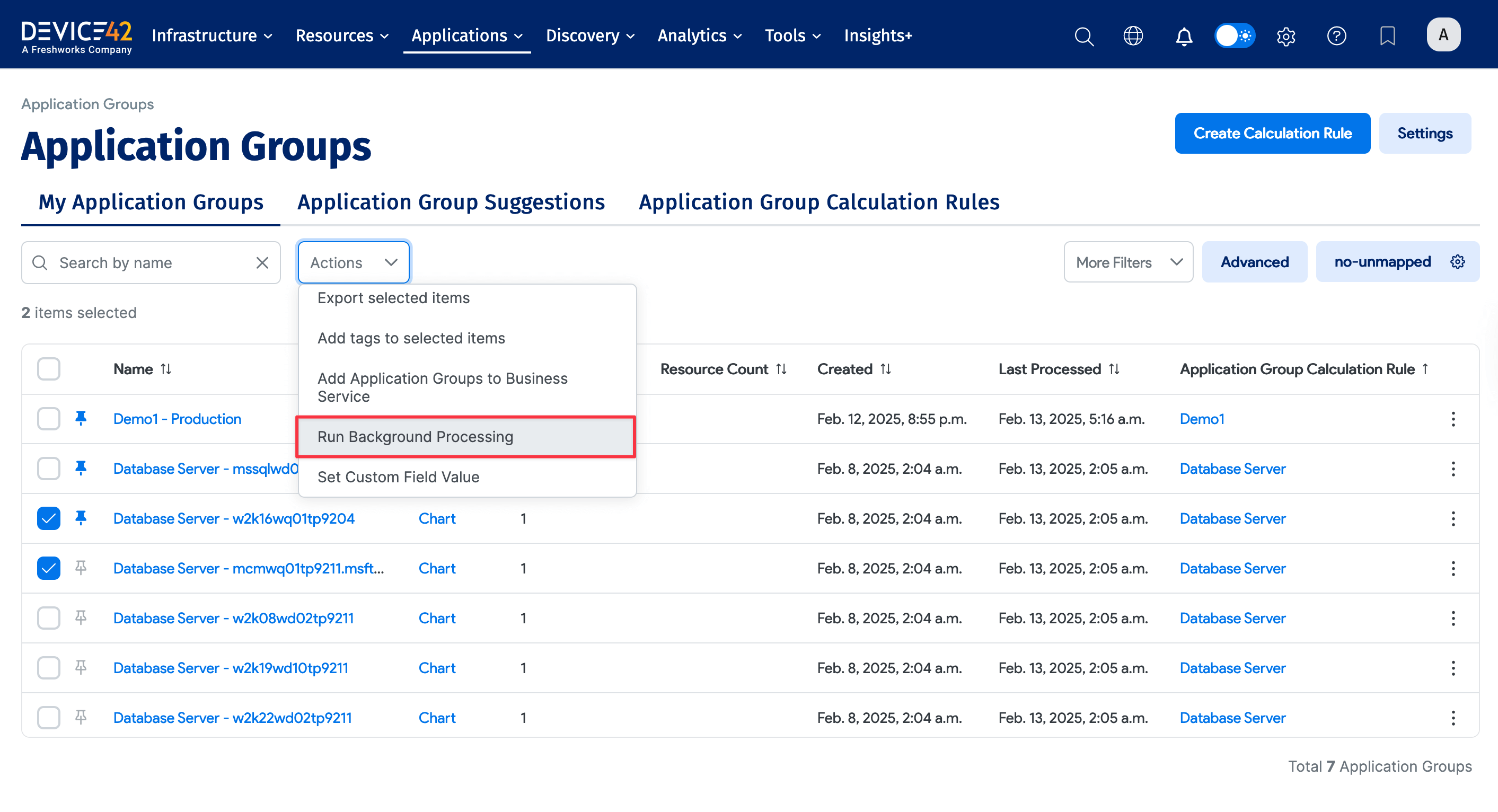 Bulk run Application Groups