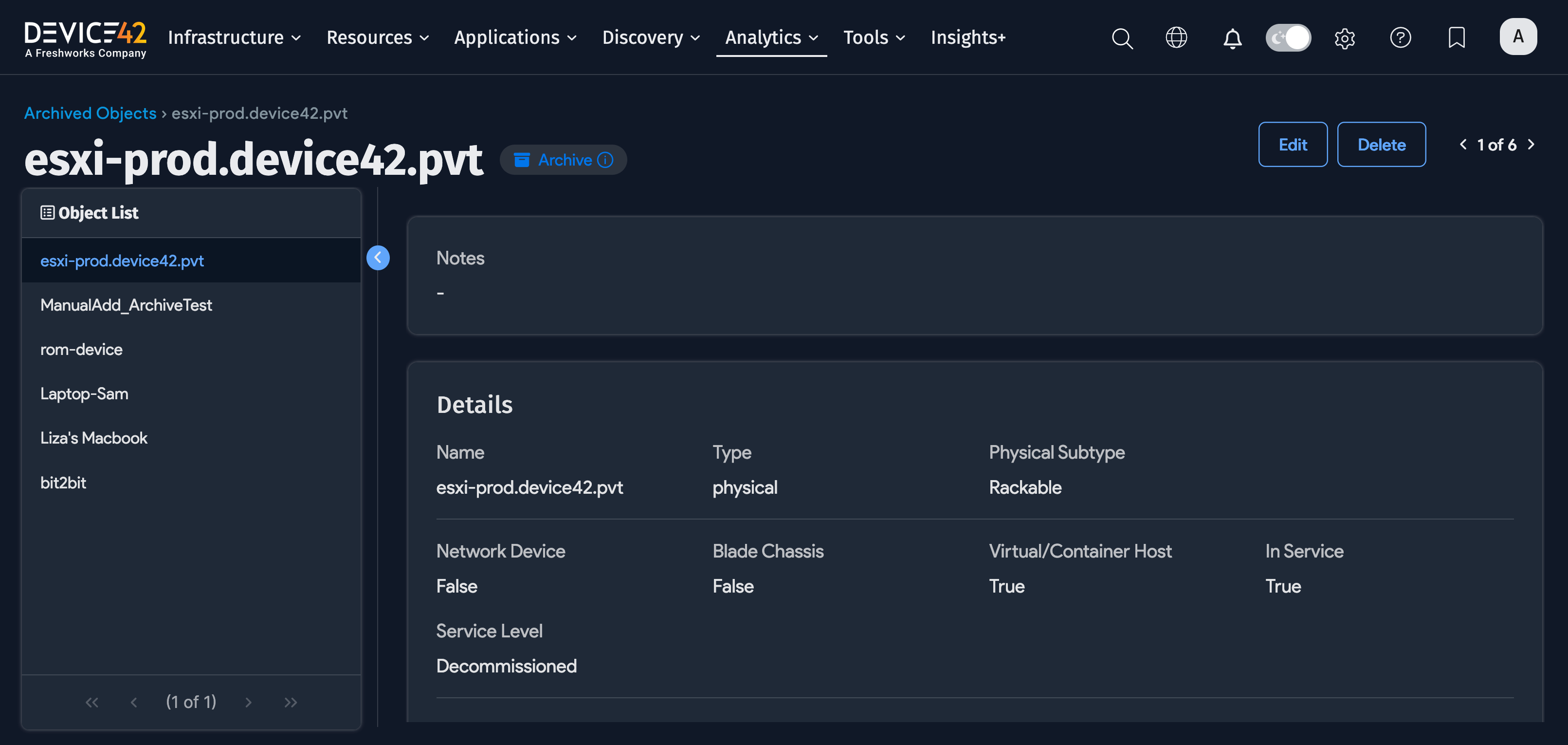 Archived object view