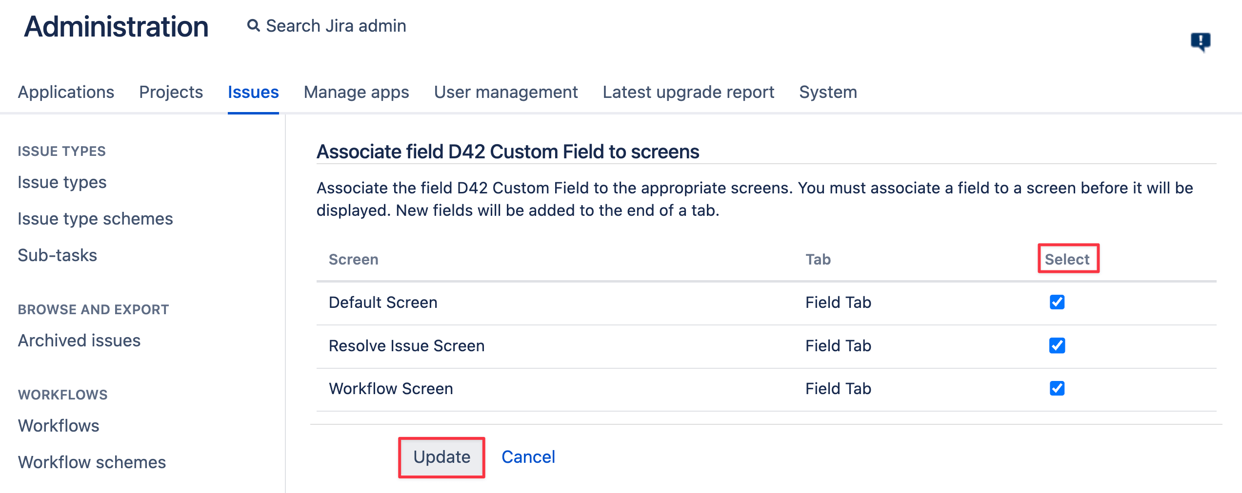 Add custom field button dialog box