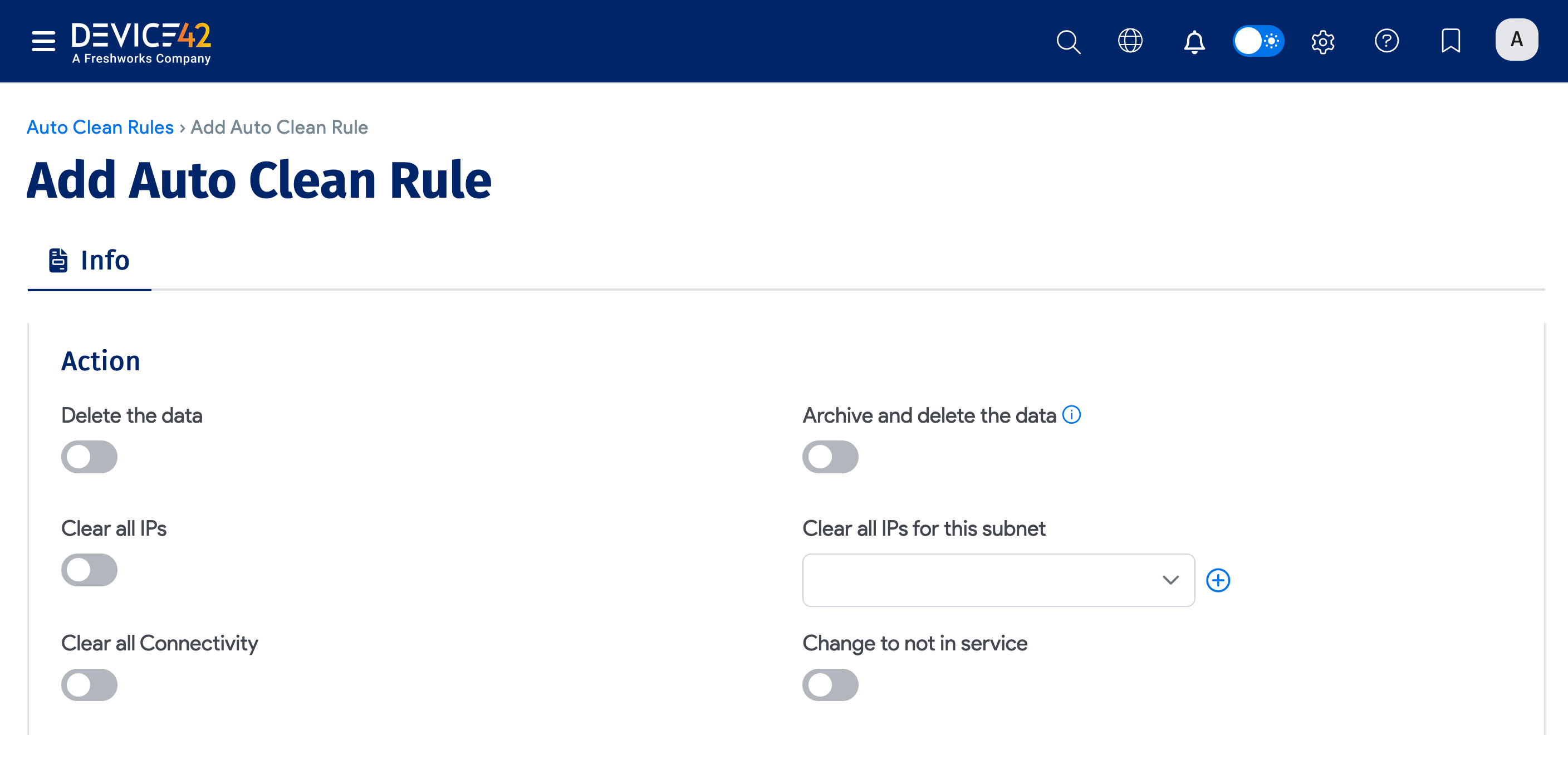 Auto Clean Rules Action options for Devices