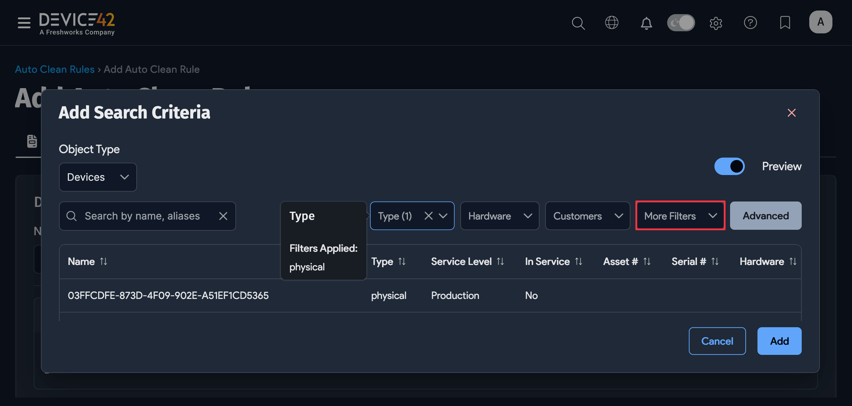 Basic filter options