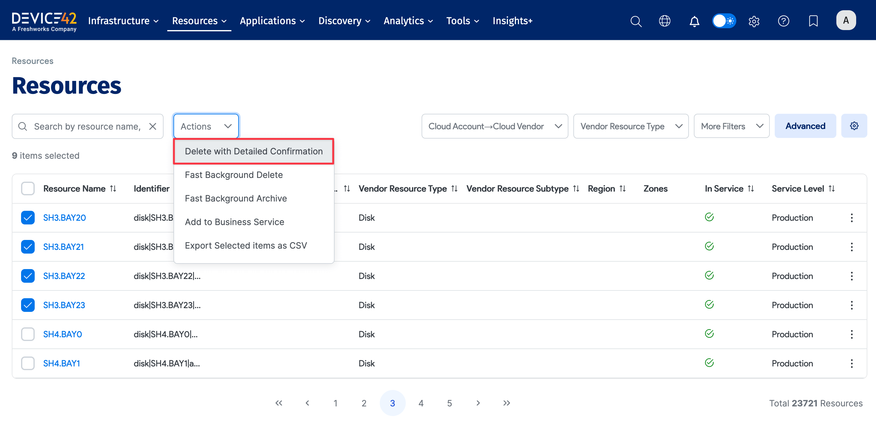 Resources bulk actions
