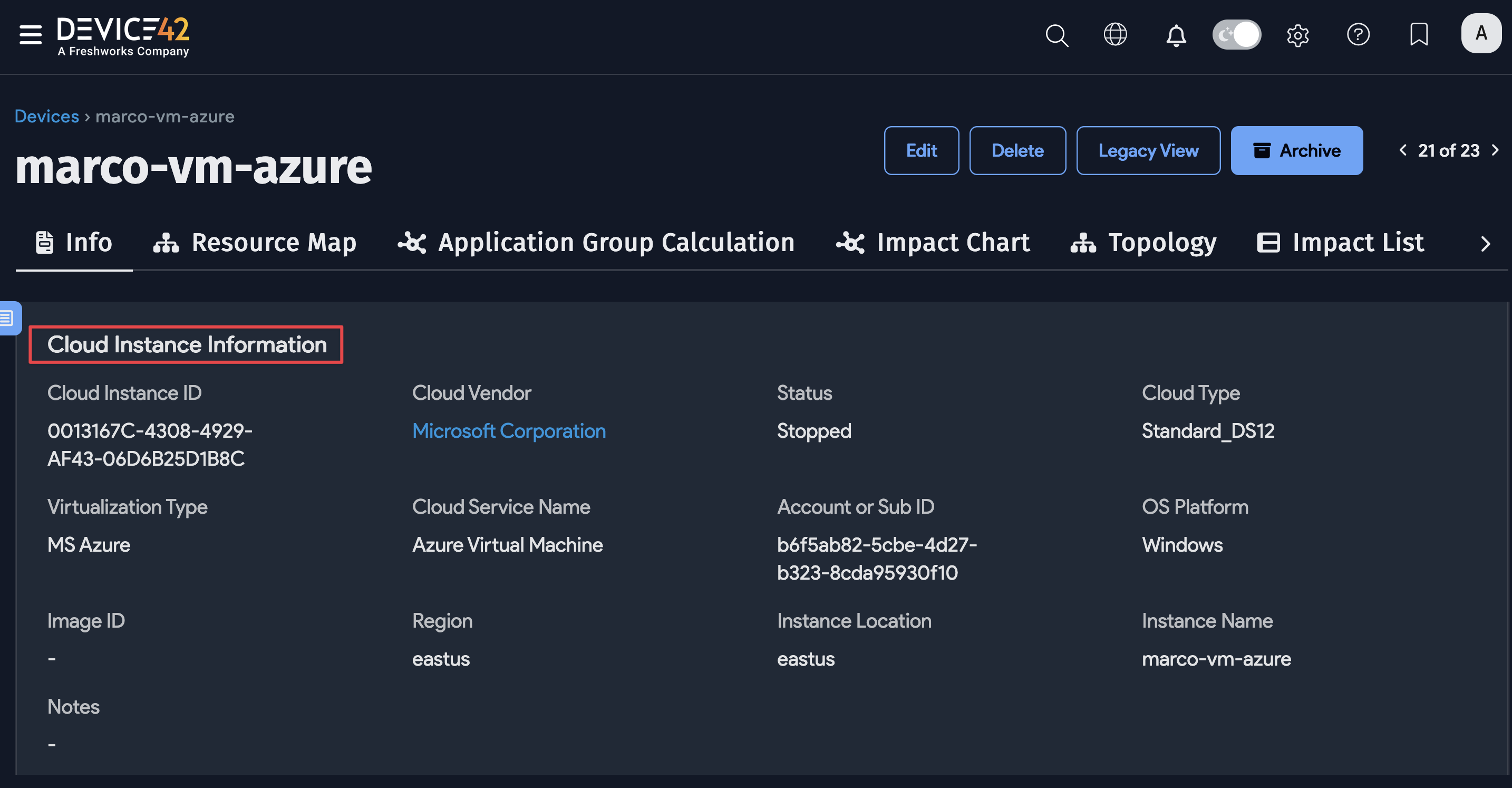 Cloud instance information
