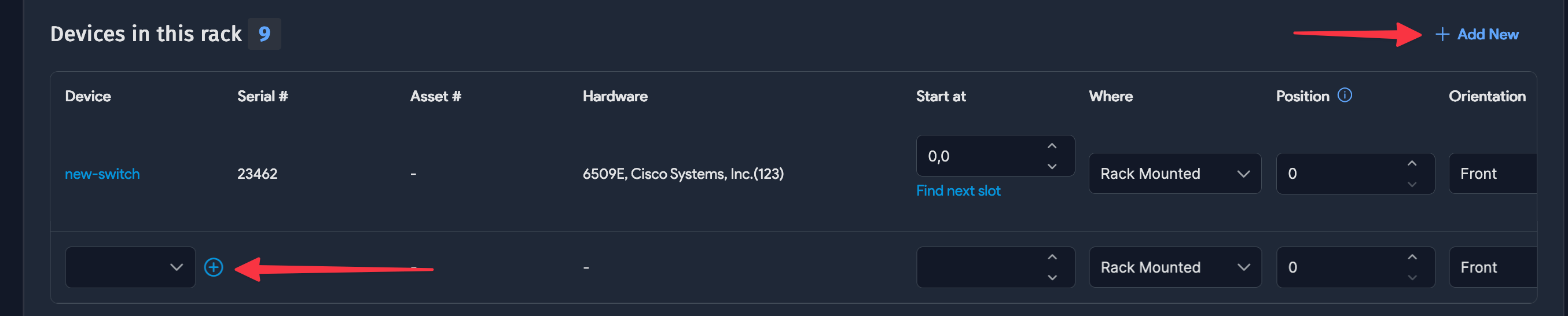 Add another device to rack line item