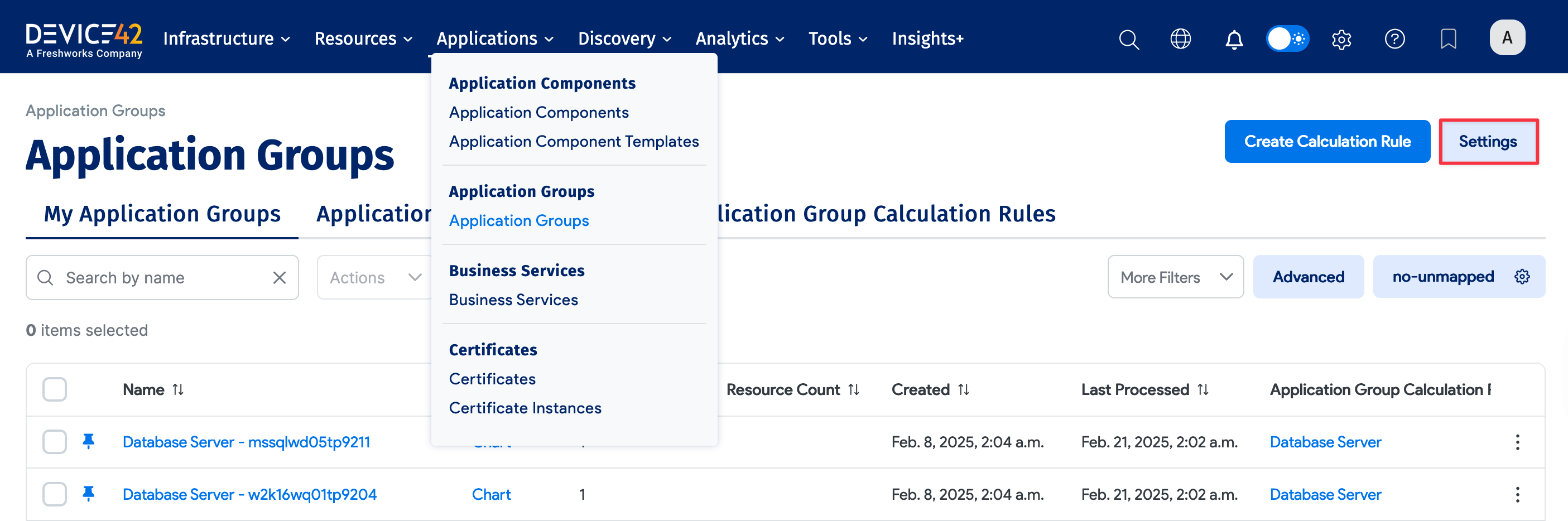 Application Groups Settings
