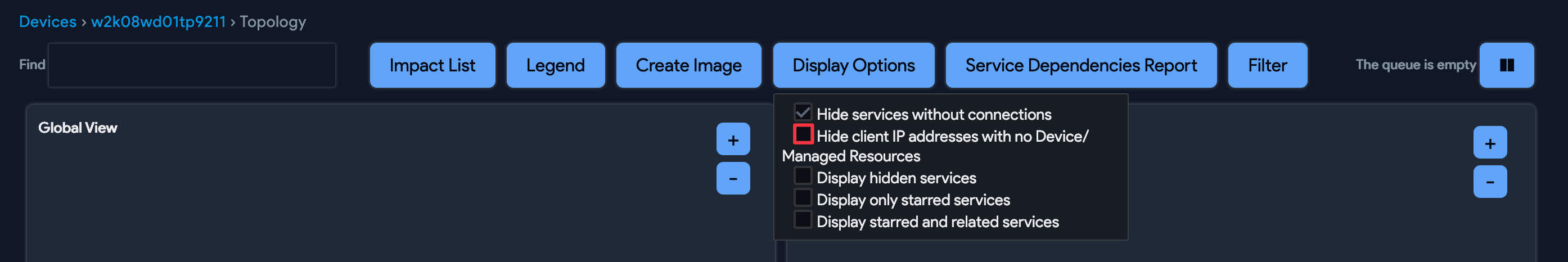 'Hide client IP addresses with no device' option unchecked