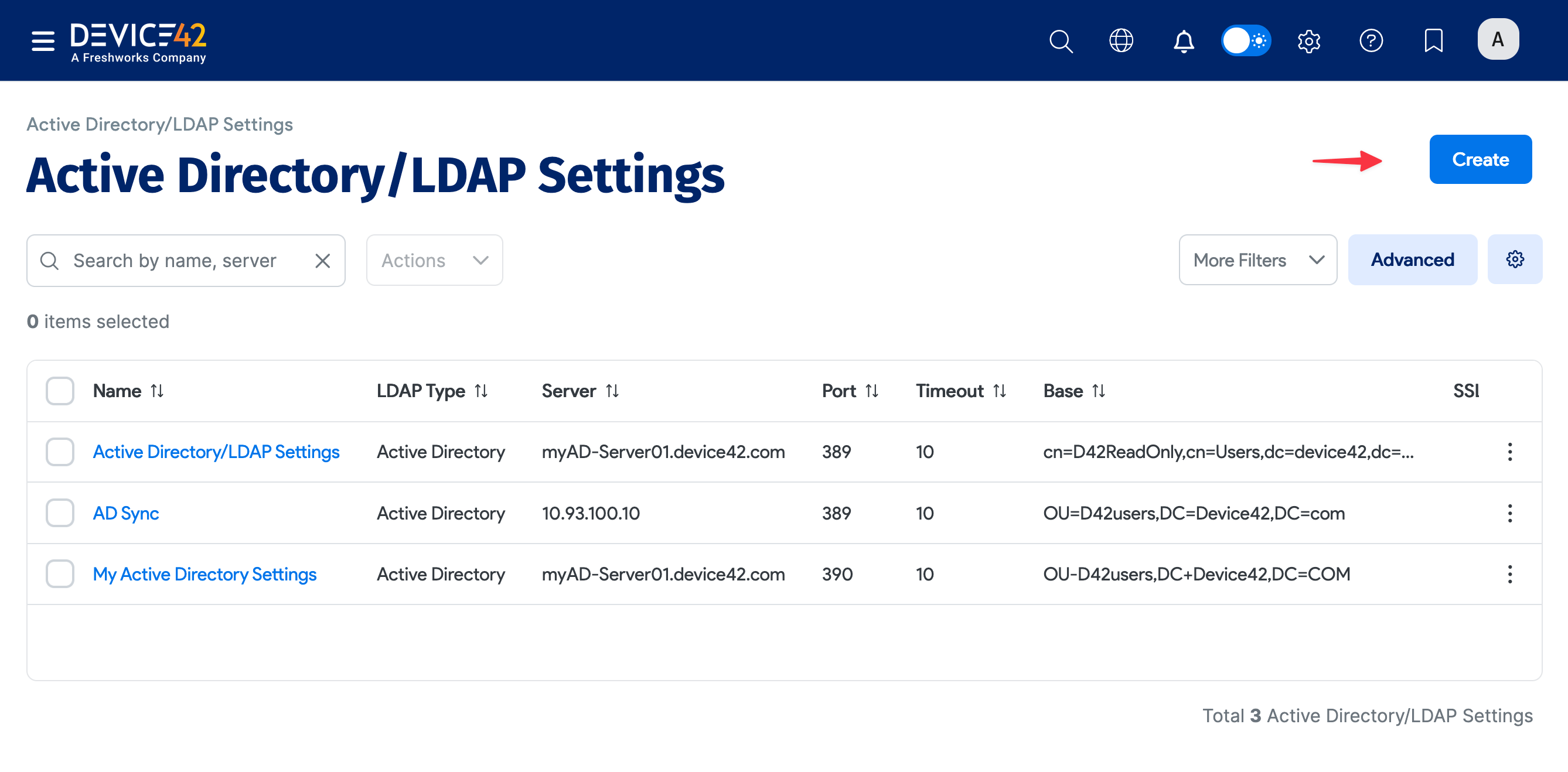 AD/LDAP list page