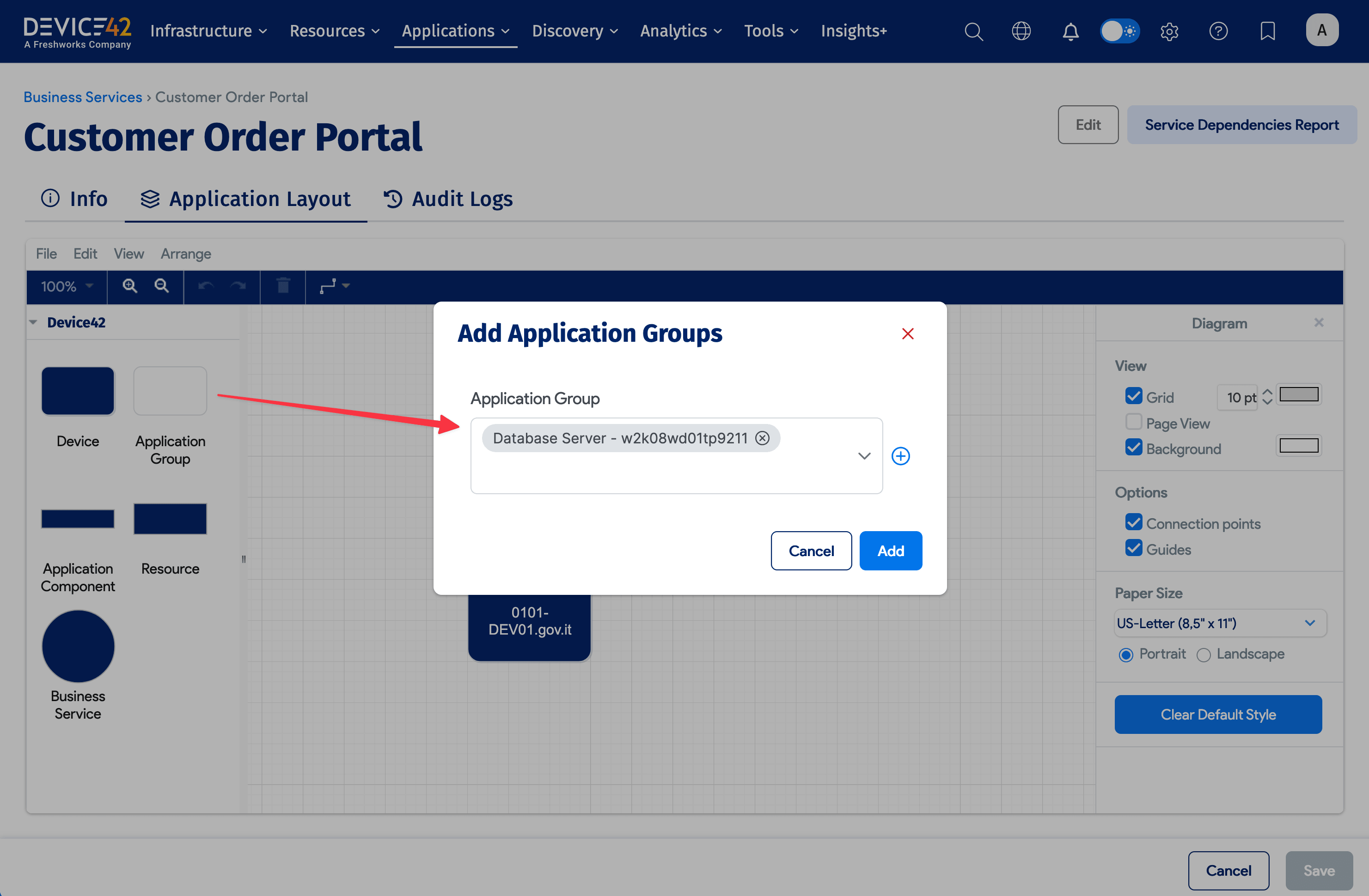 Application Group add box