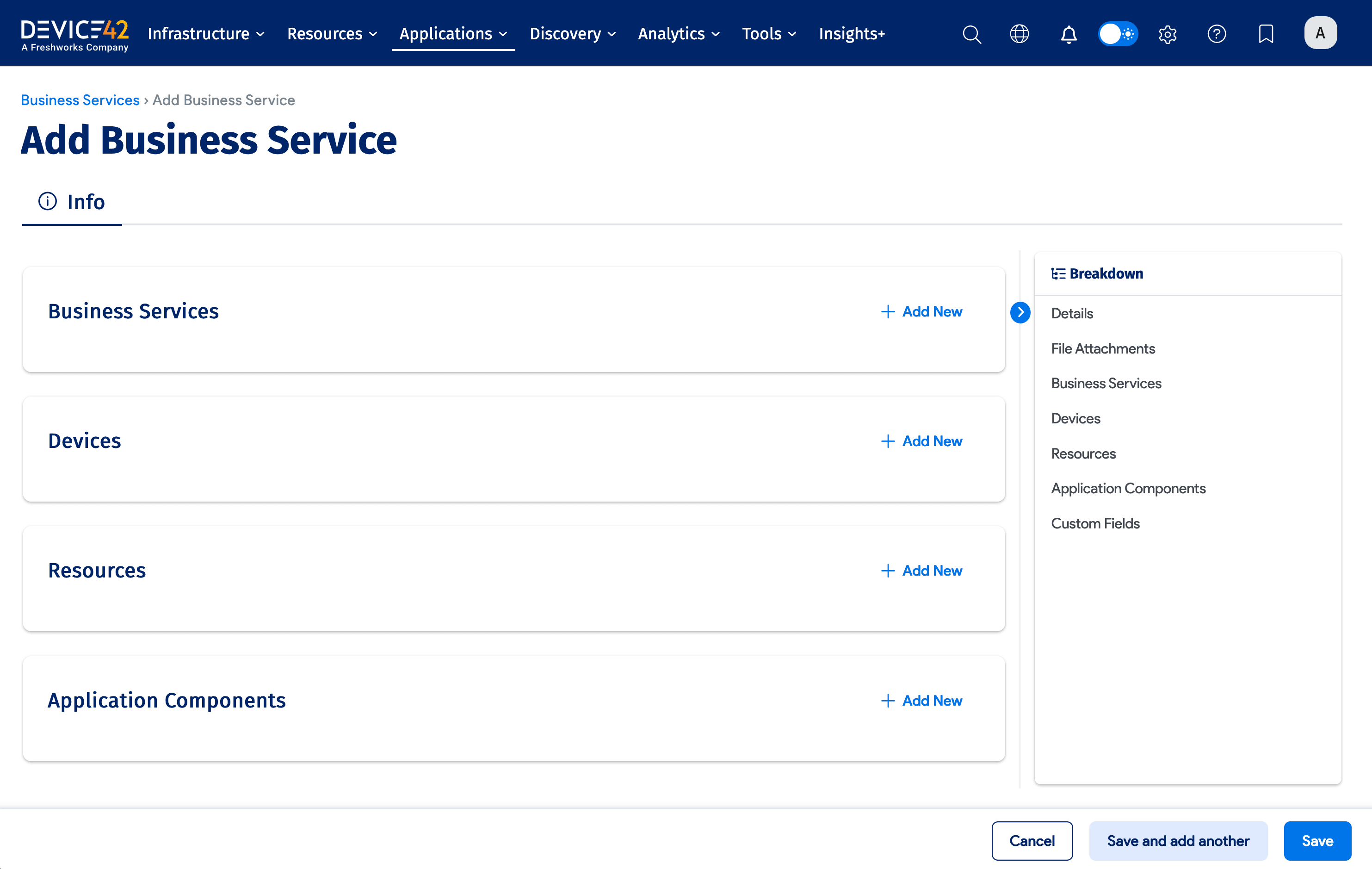 Add Resources, Devices, Business Services, and App Comps