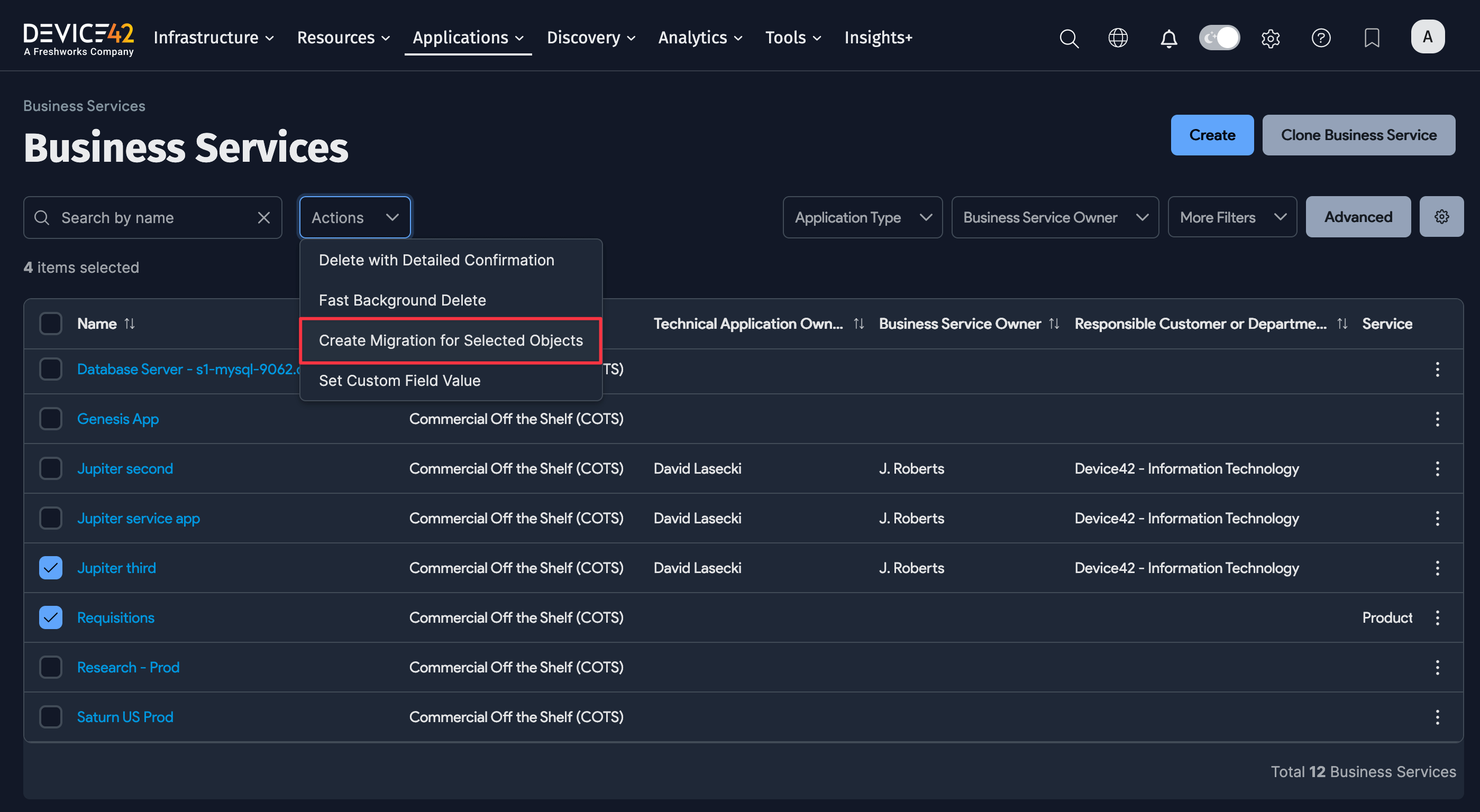 Create migrations action