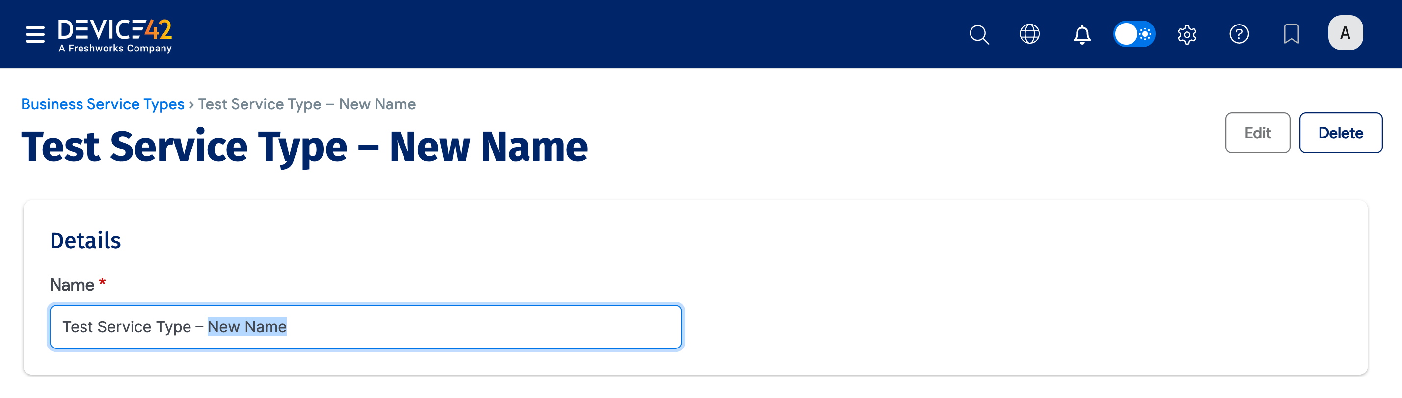 Edit Business Service Type name