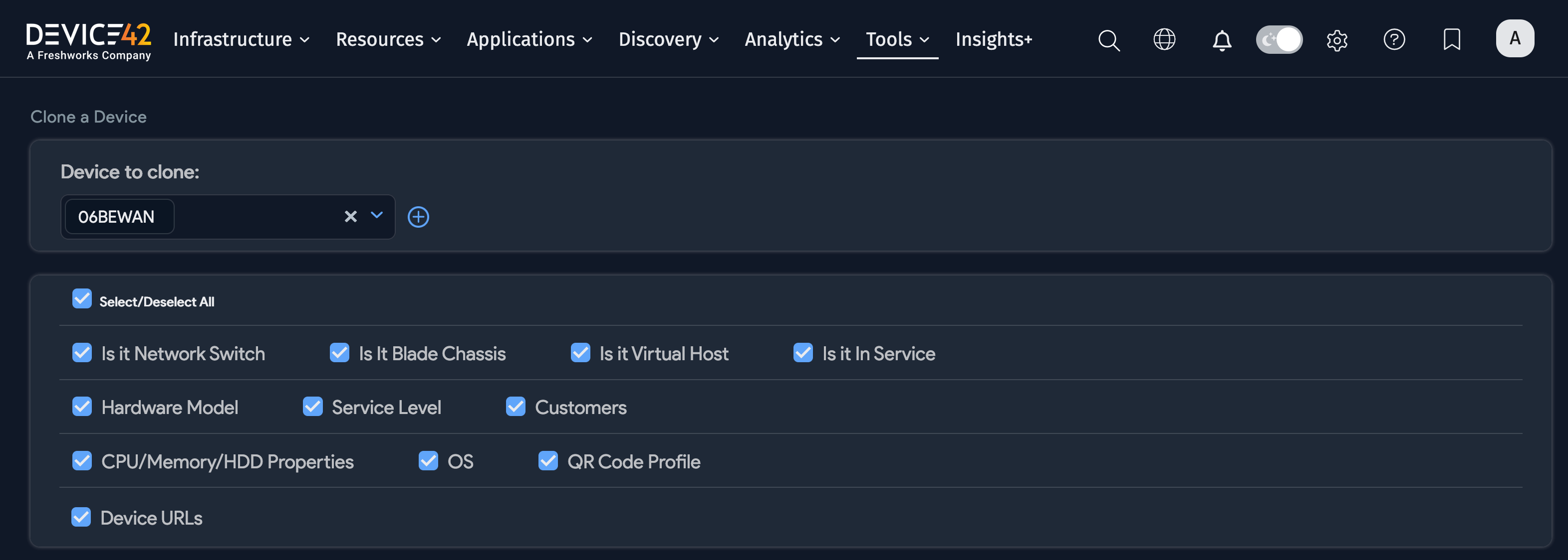 Device clone name and properties