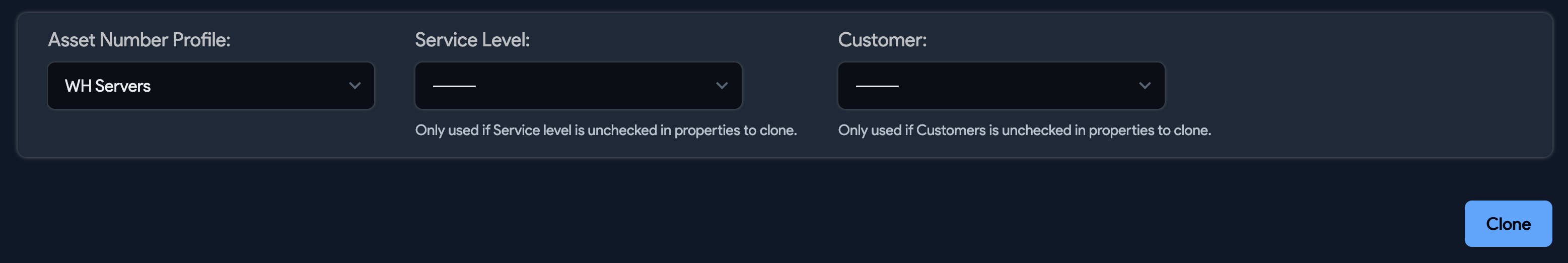 Additional properties and Clone button