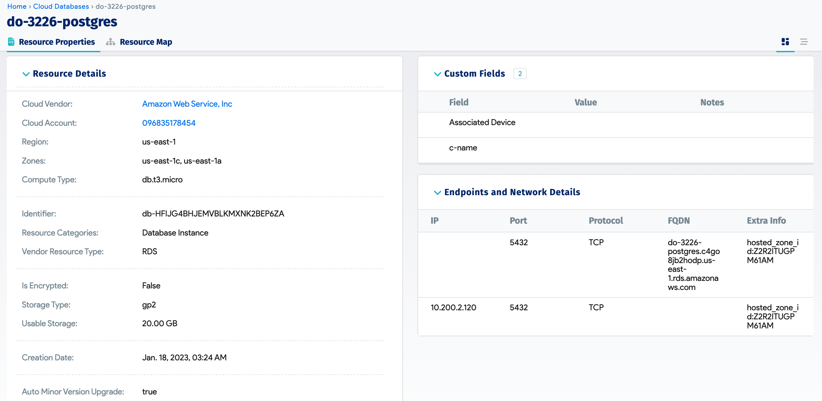 Resource properties tab