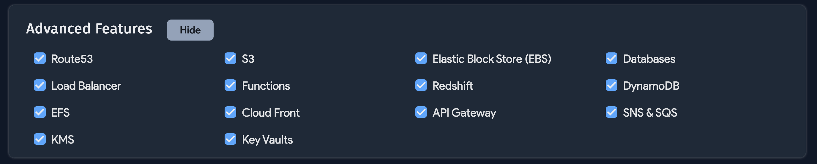 Advanced features to choose AWS resources