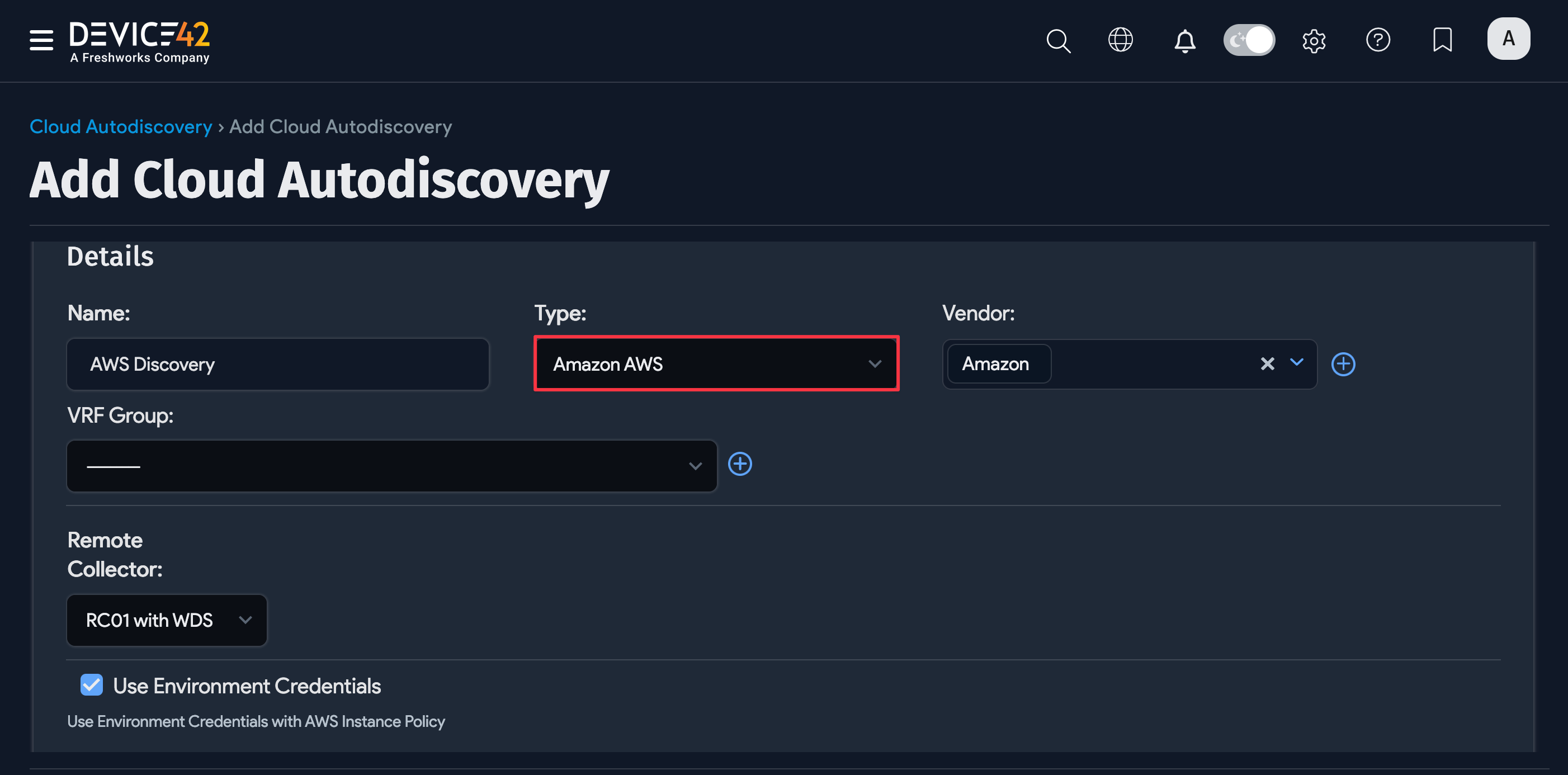 Create AWS cloud discovery job