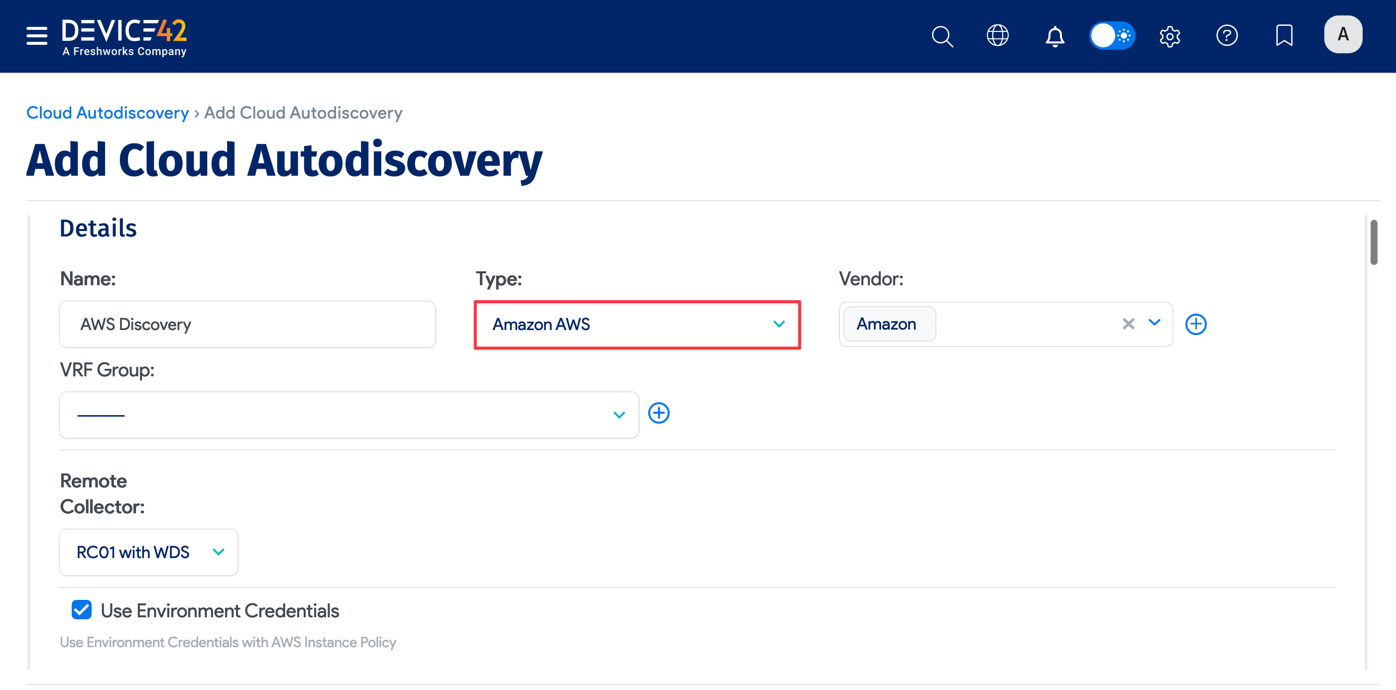 Create AWS cloud discovery job