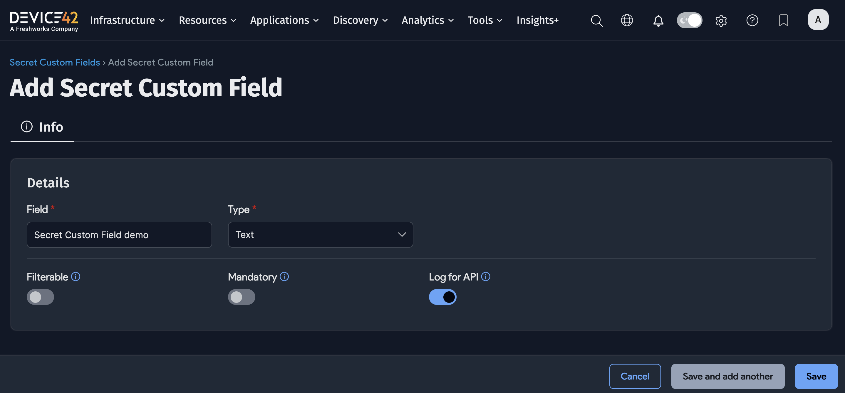Add a new Secret custom field