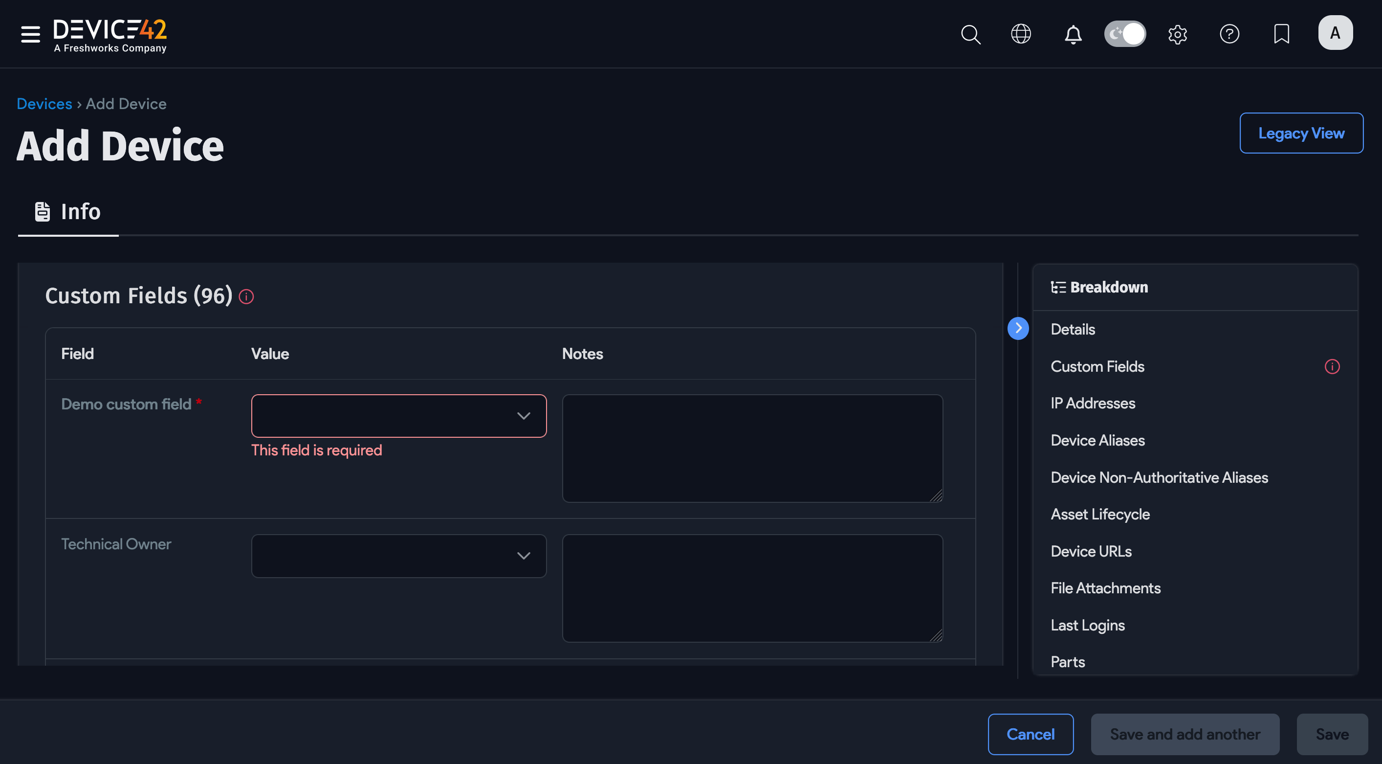 Custom field with mandatory field