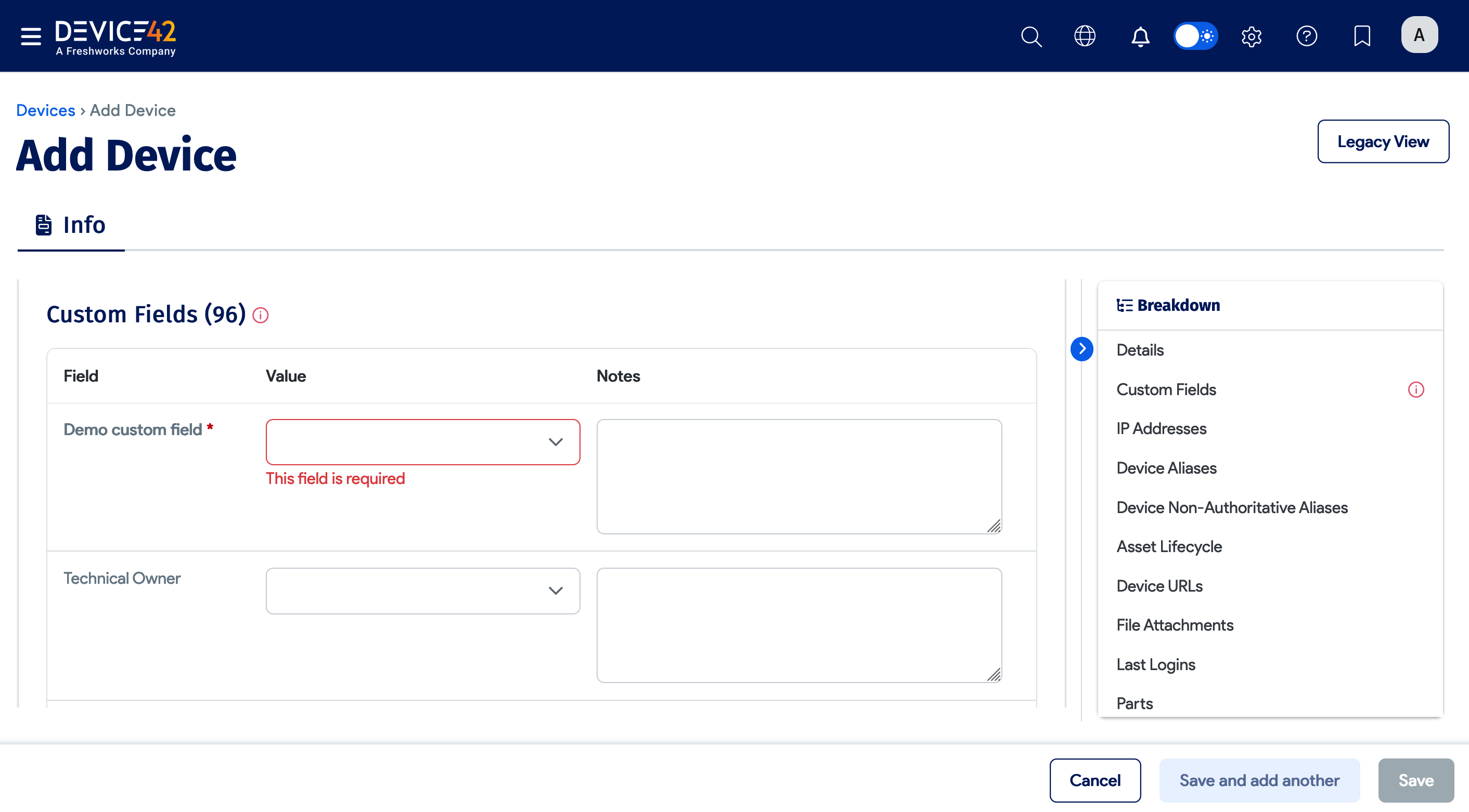 Custom field with mandatory field