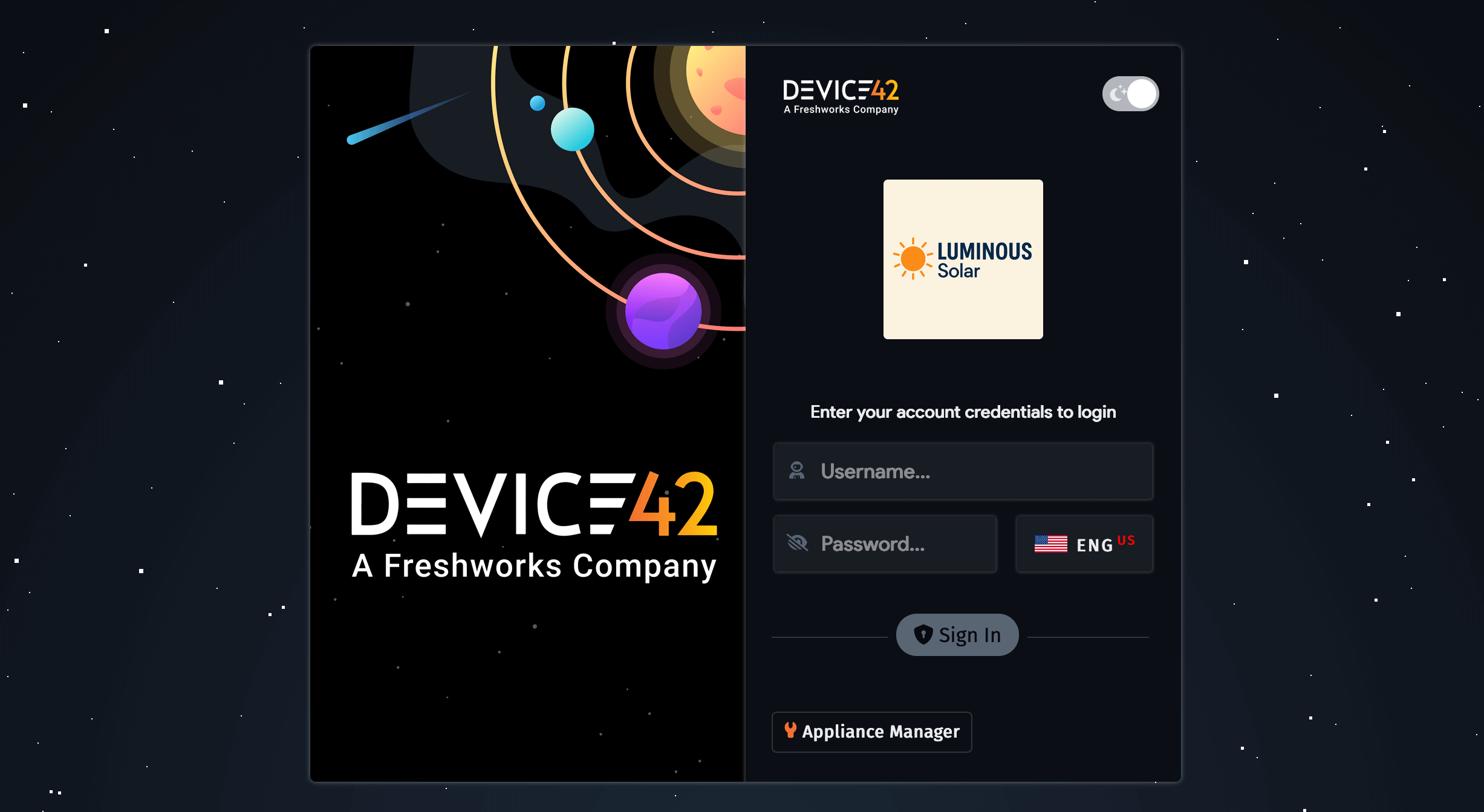 Device42 login screen with custom logo