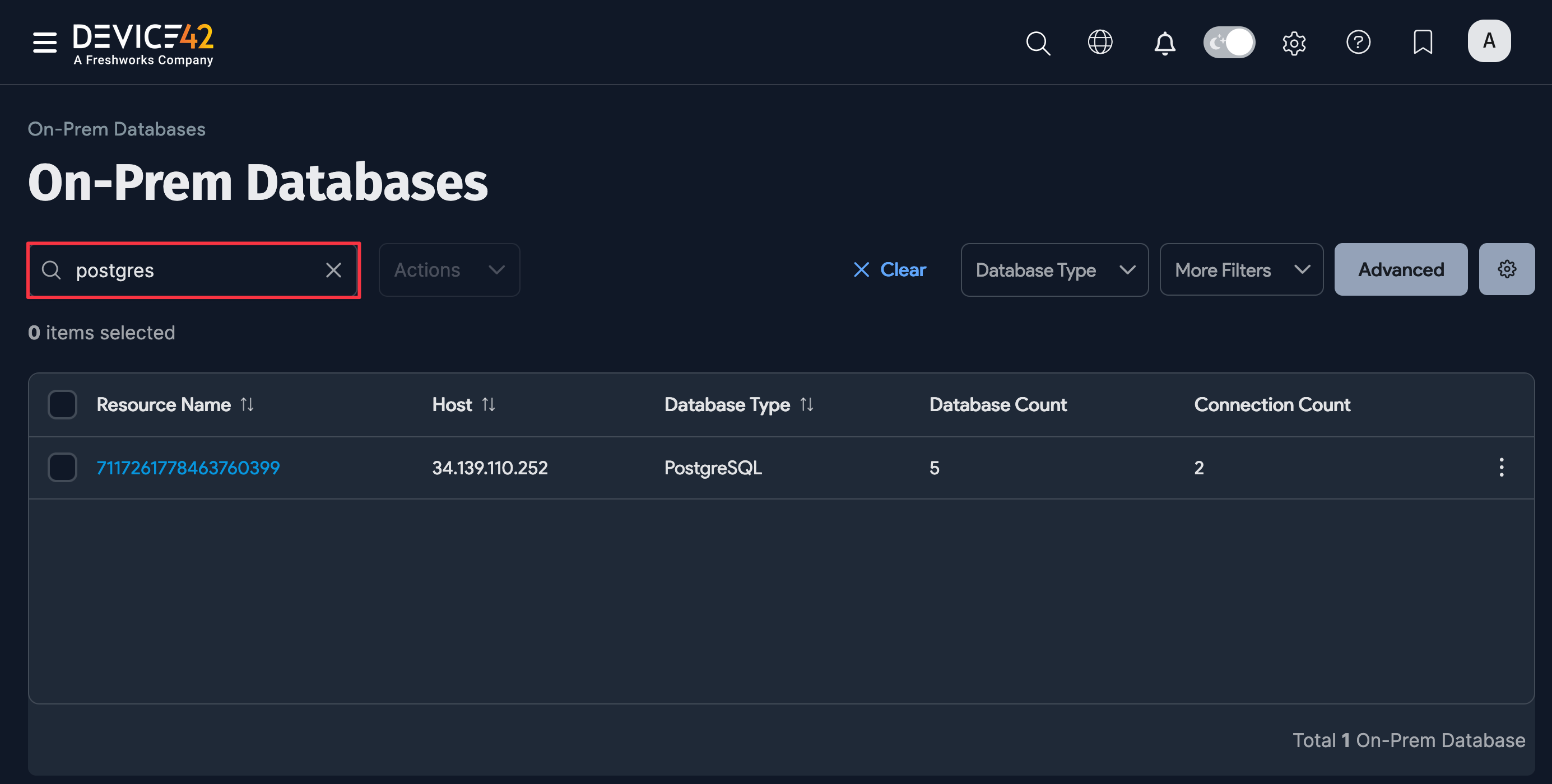 Postgres DB in Application Components