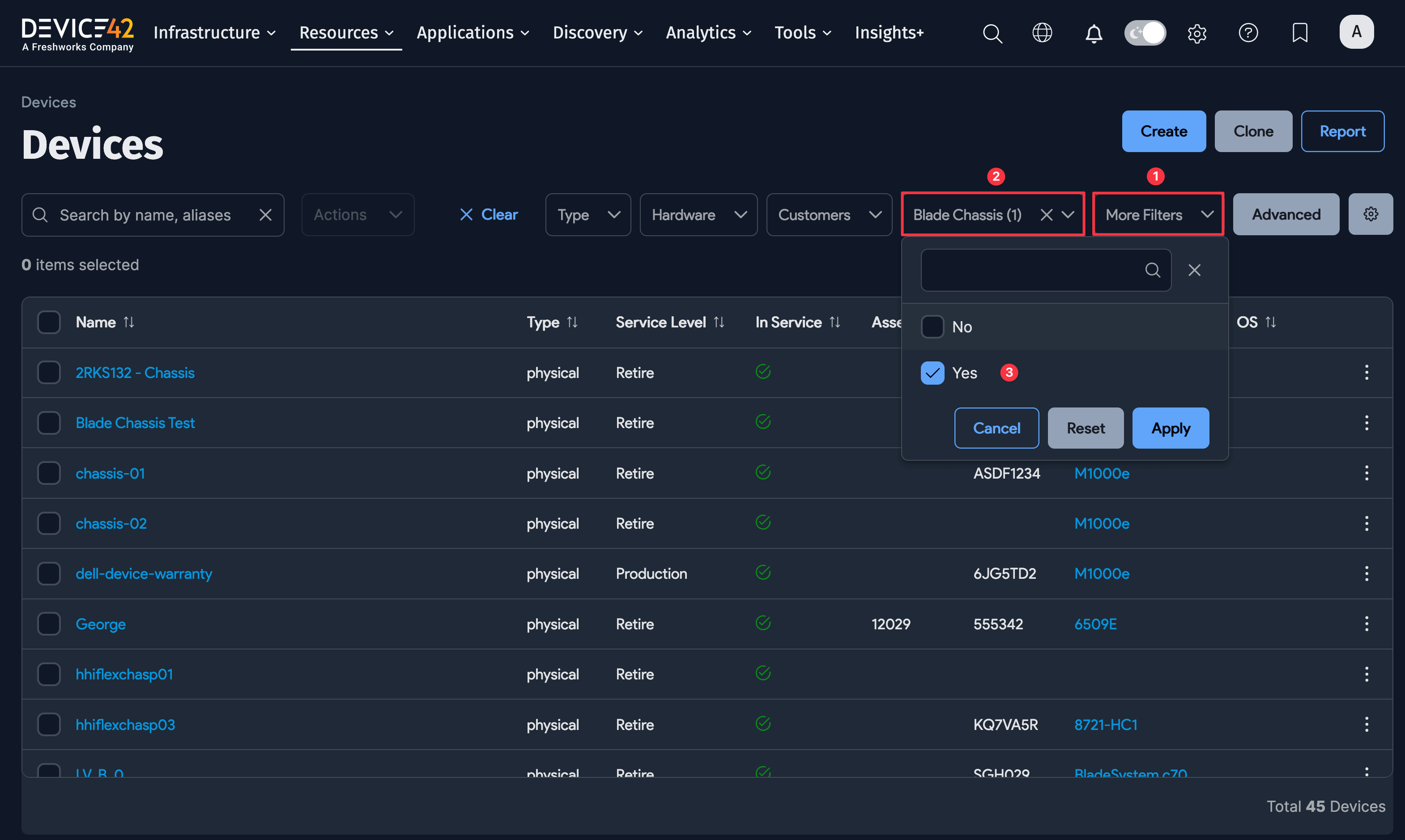 Filtering for blade chassis on the Devices list page