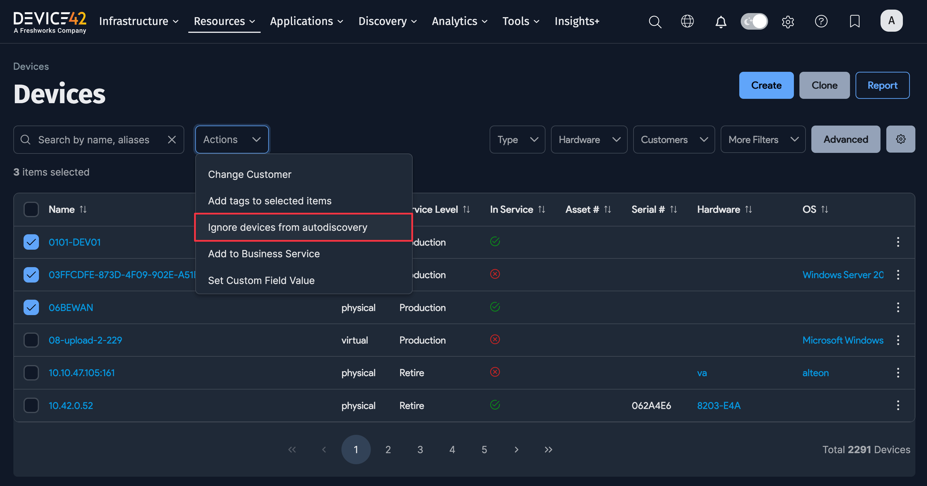Ignore devices action
