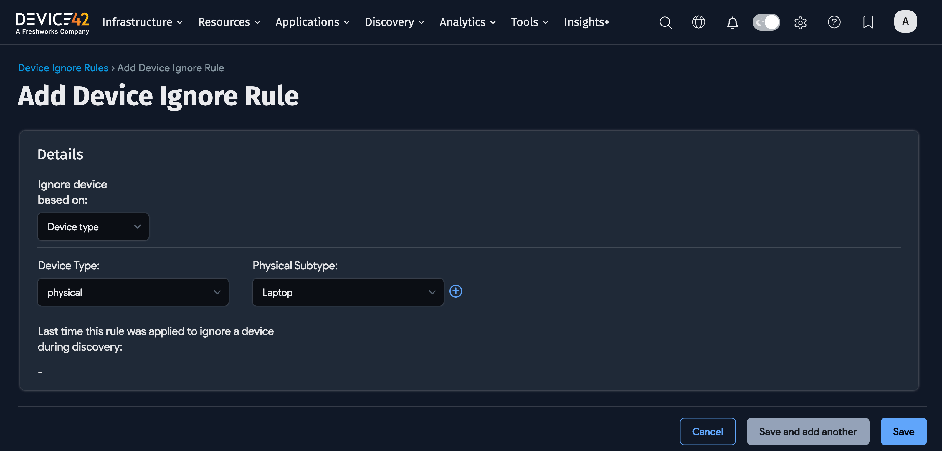 Ignore device based on: Device type