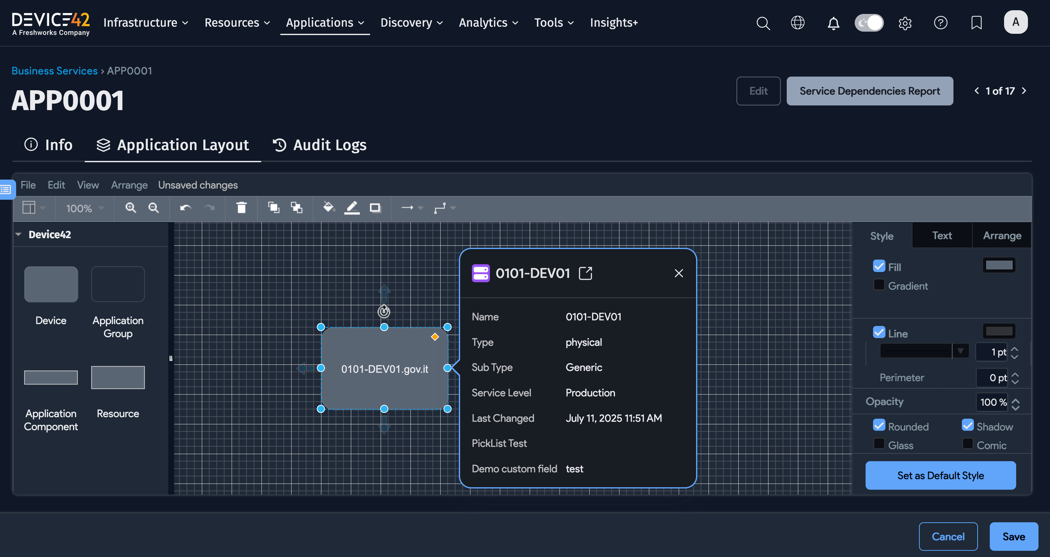 Business Service chart with alias