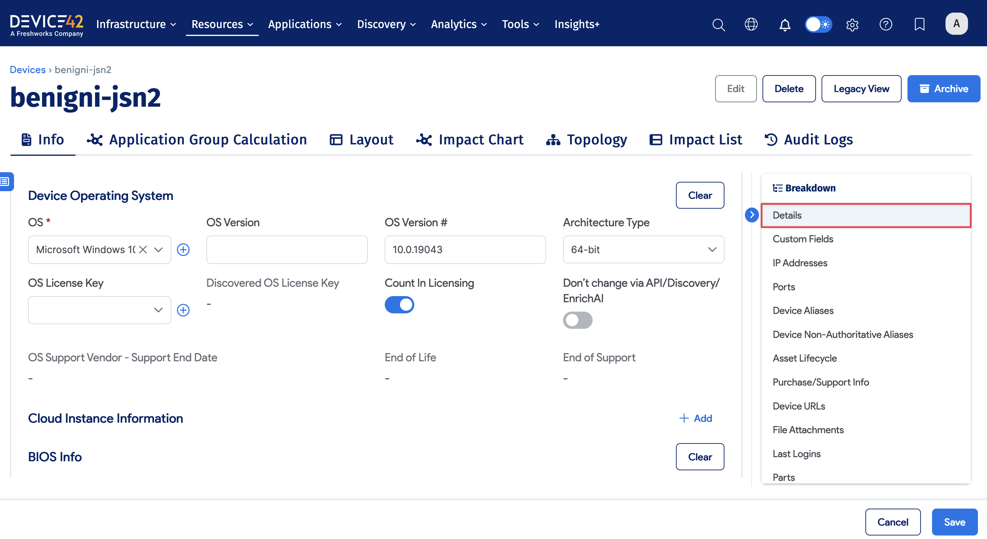 Device Operating System fields