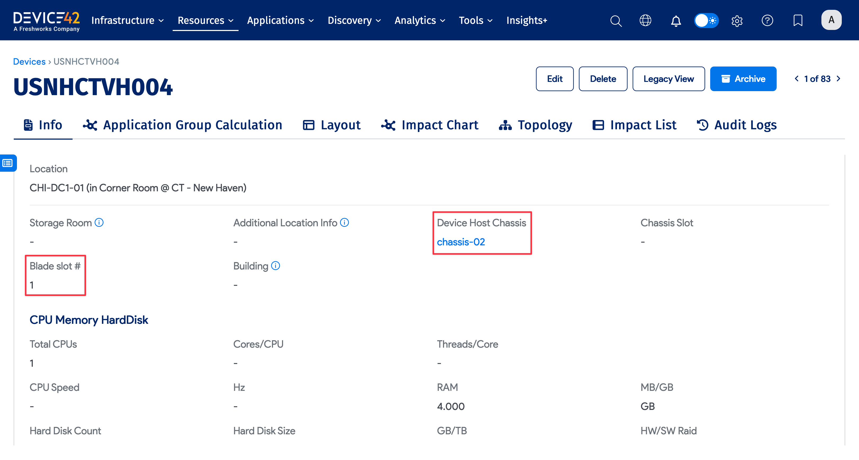 Blade chassis and slot fields