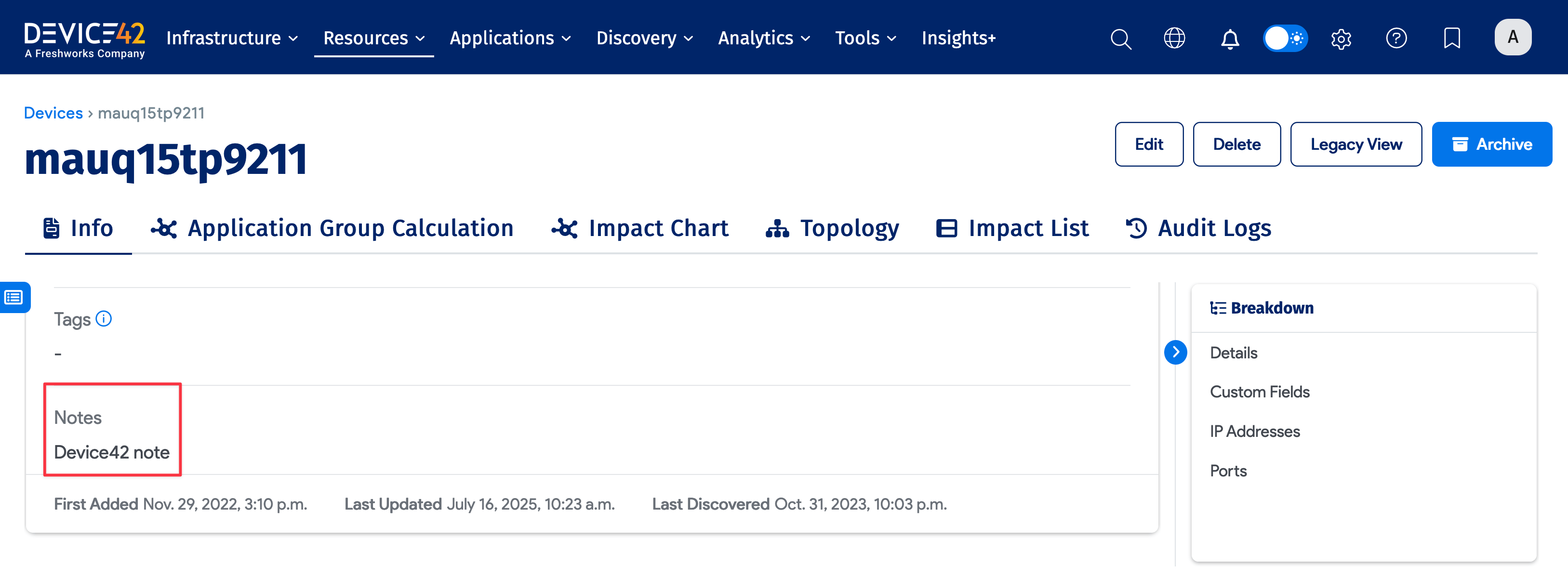 Device42 Notes field
