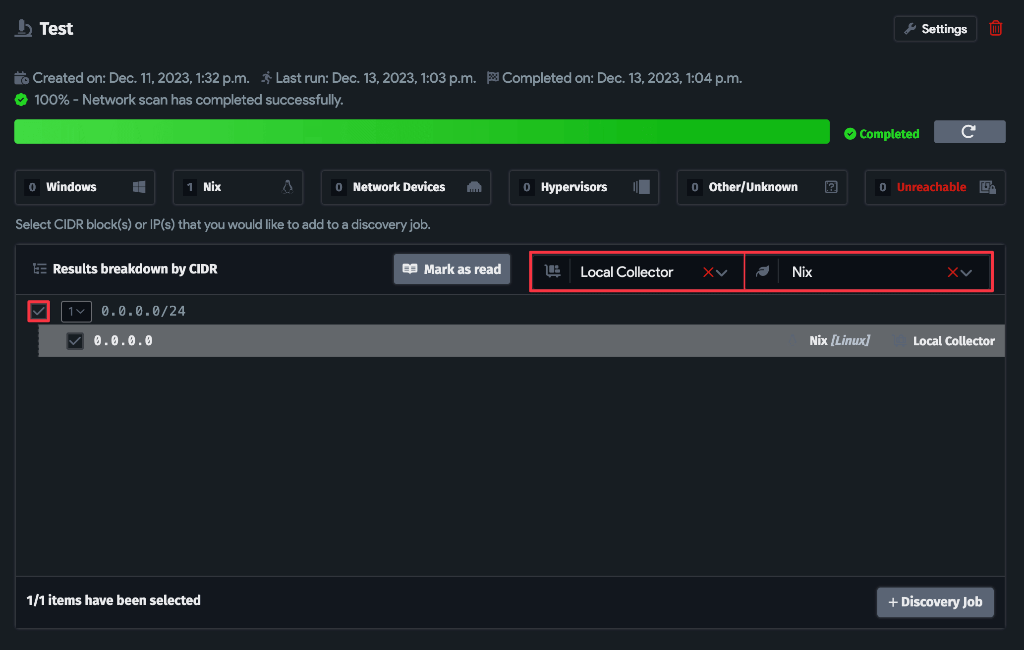Discovery job selection