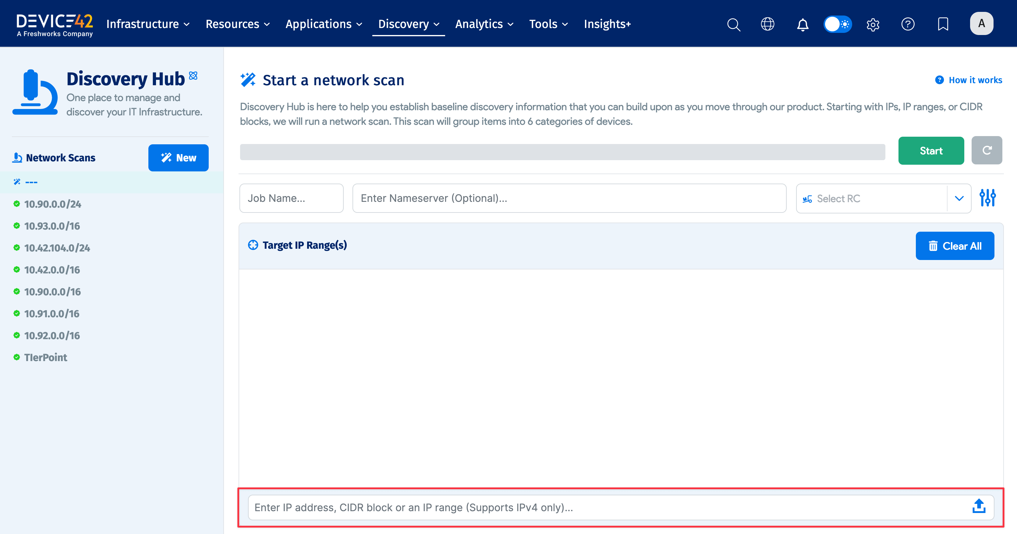 Enter scan IP targets