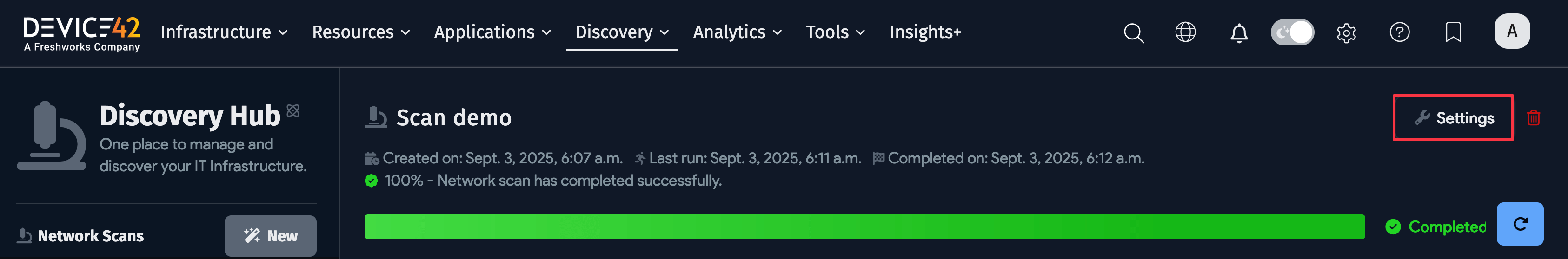 Scan results with settings button
