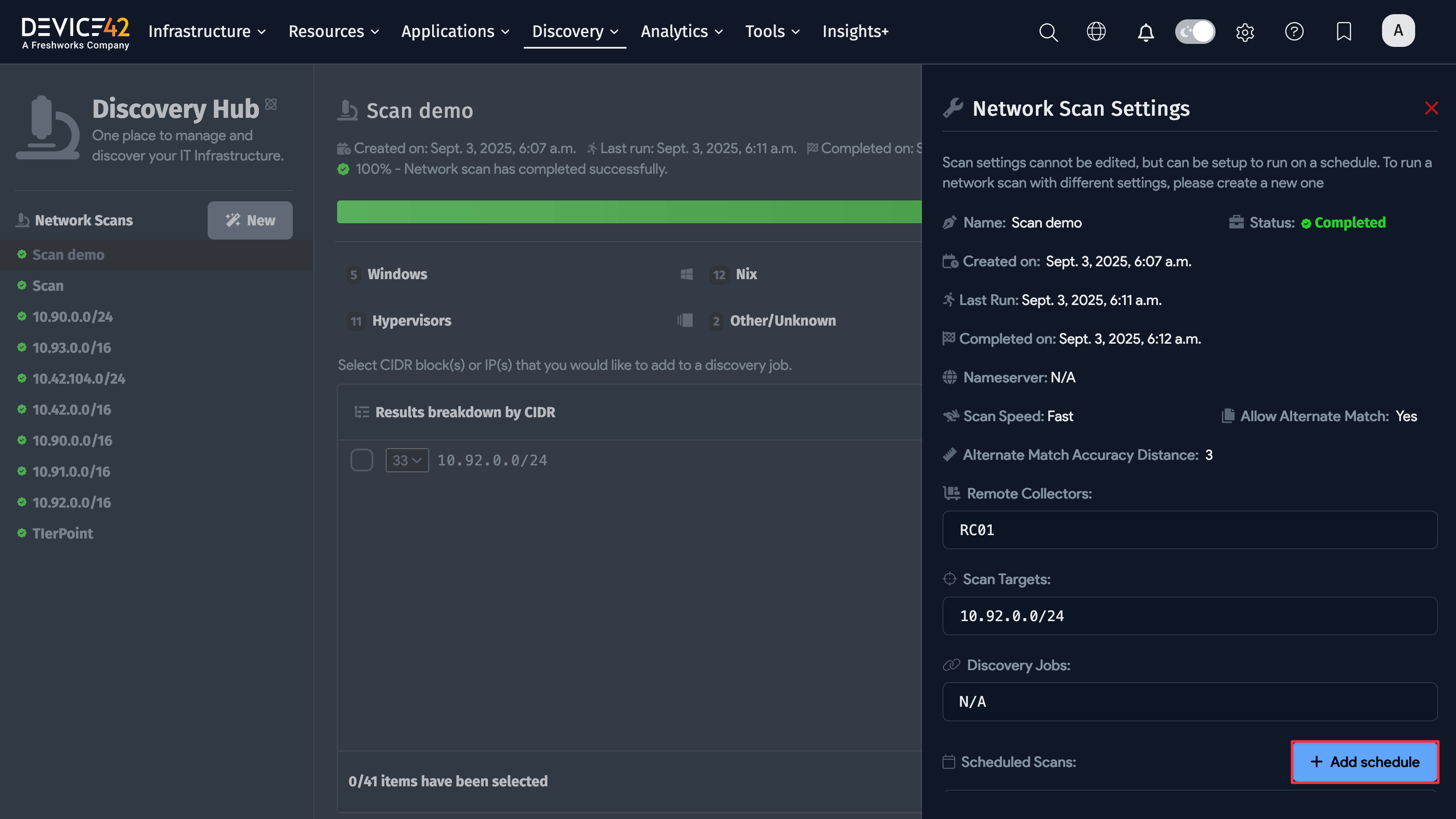 Network Scan settings tab