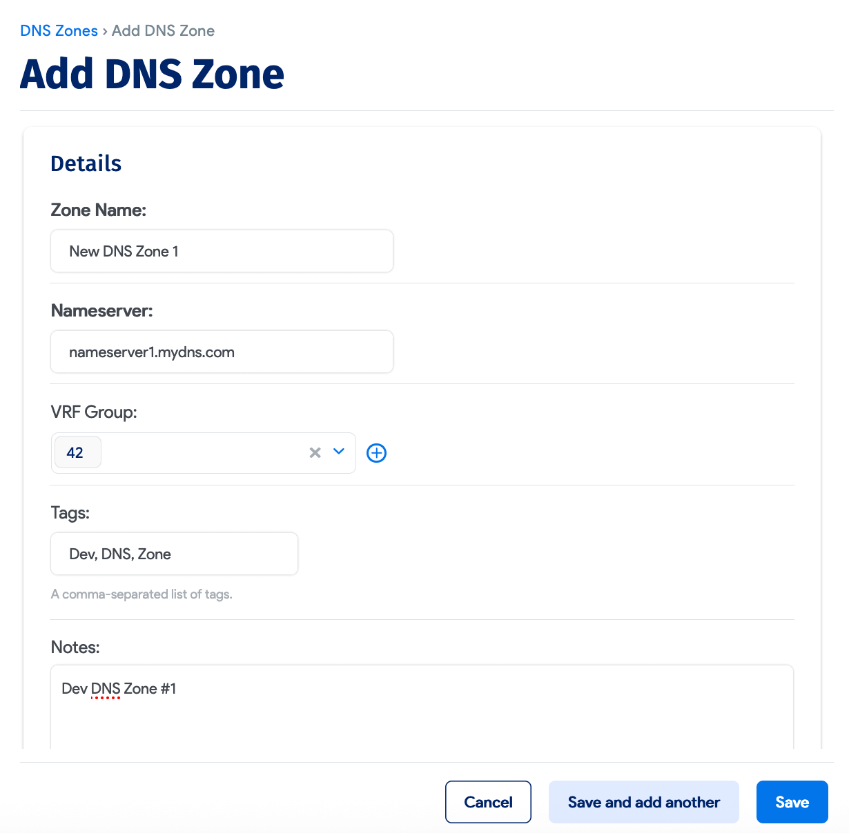 Add DNS Zone
