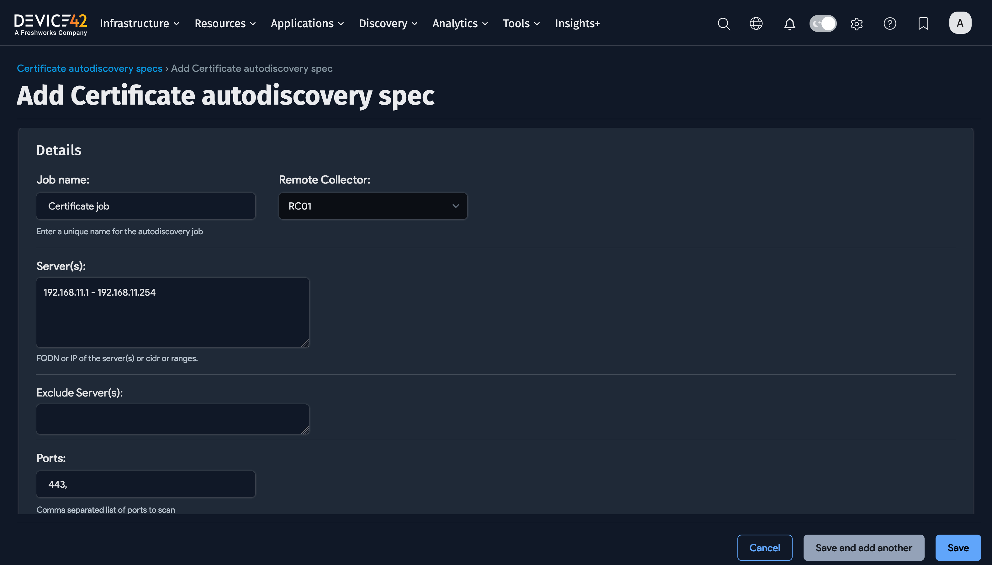Certificate discovery job