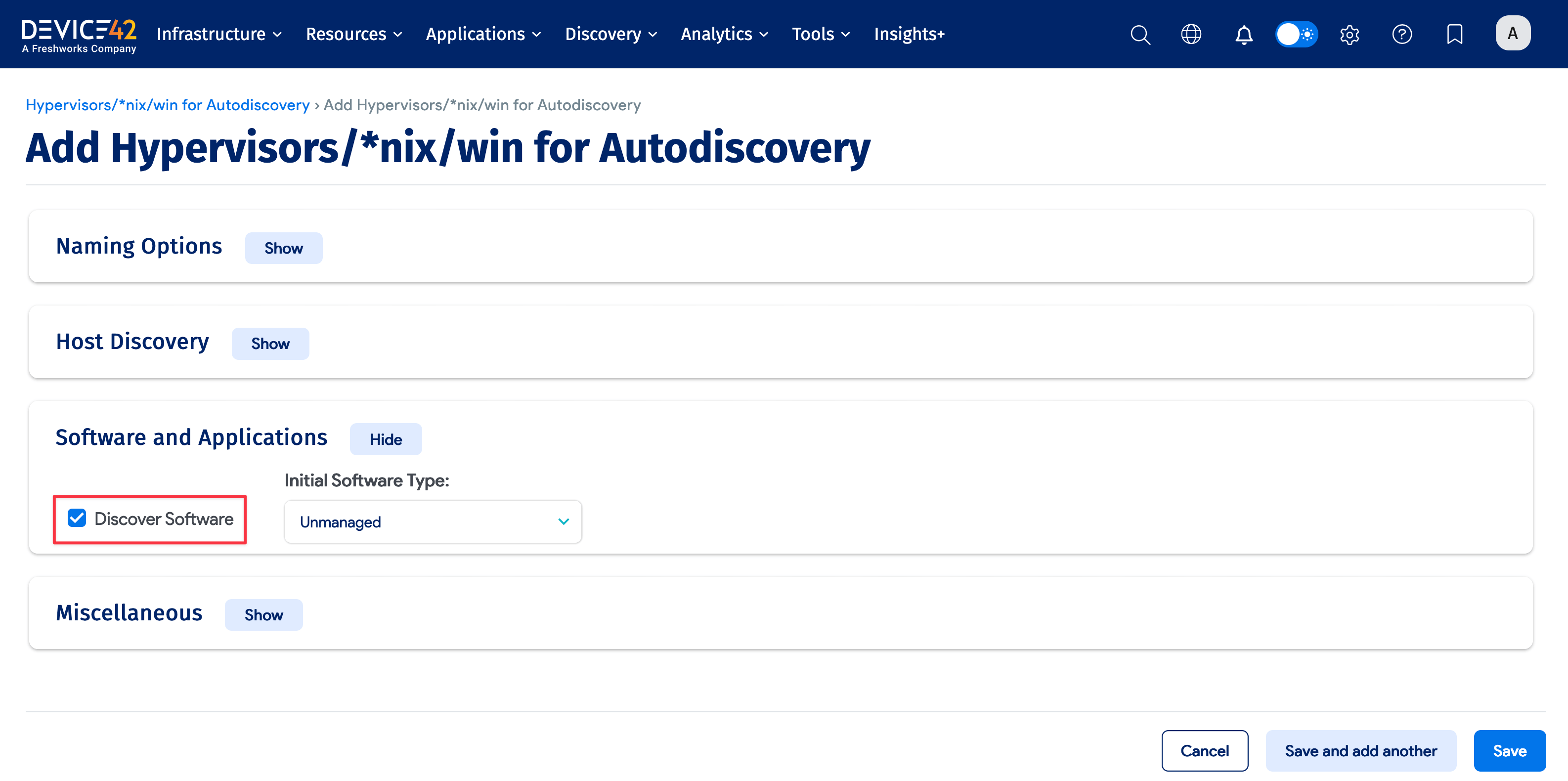 Discover software option