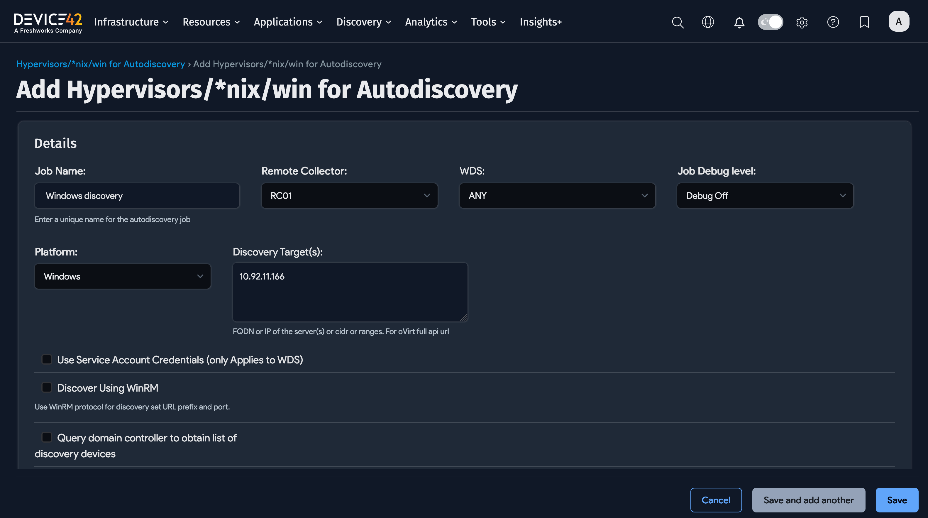 Windows discovery job
